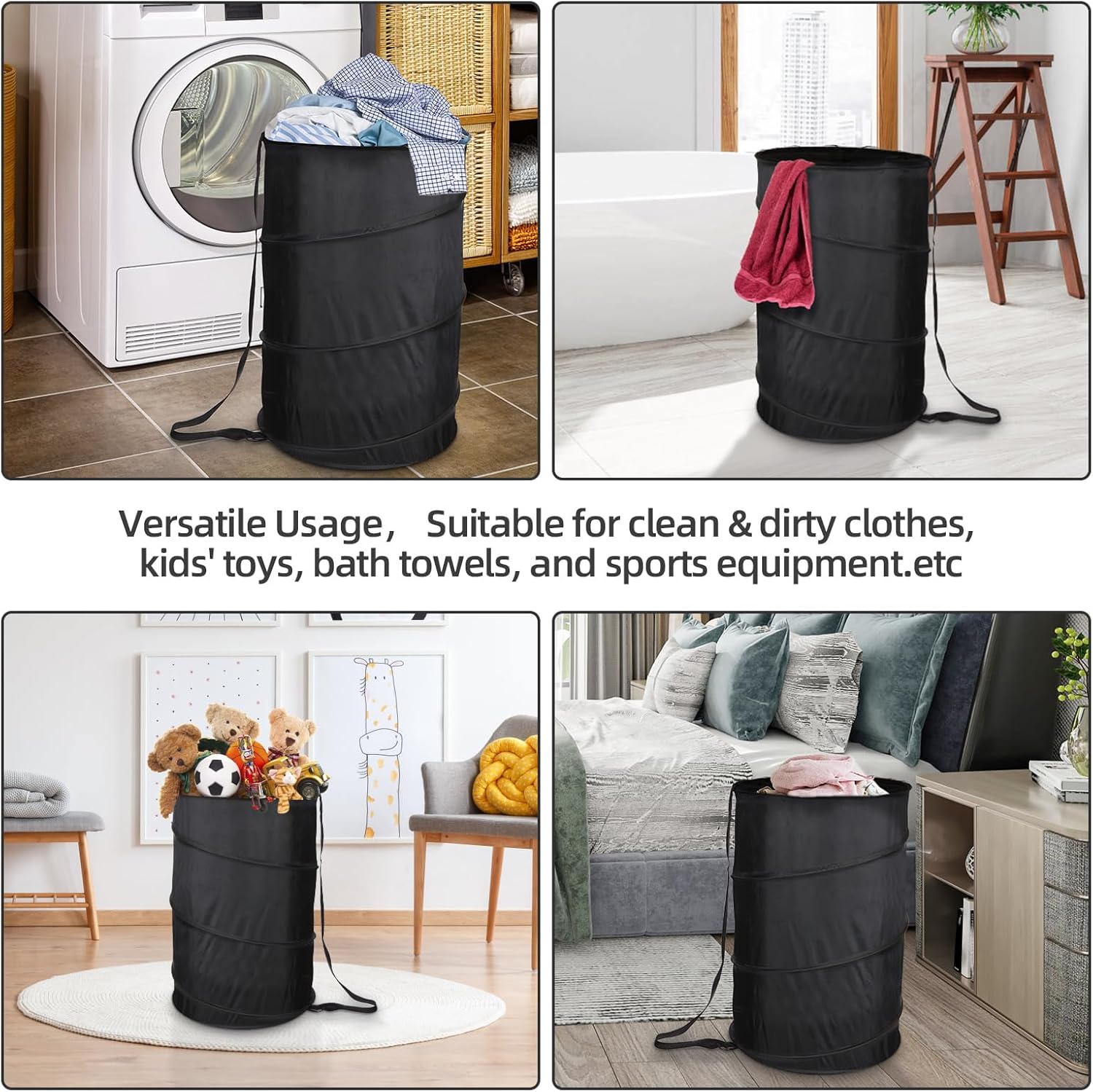 Extra Large 107L Strong Laundry Hamper 17.5" x 27" Collapsible Laundry Baskets with Long Straps Drawstring Barrel Foldable Hamper for Laundry Room