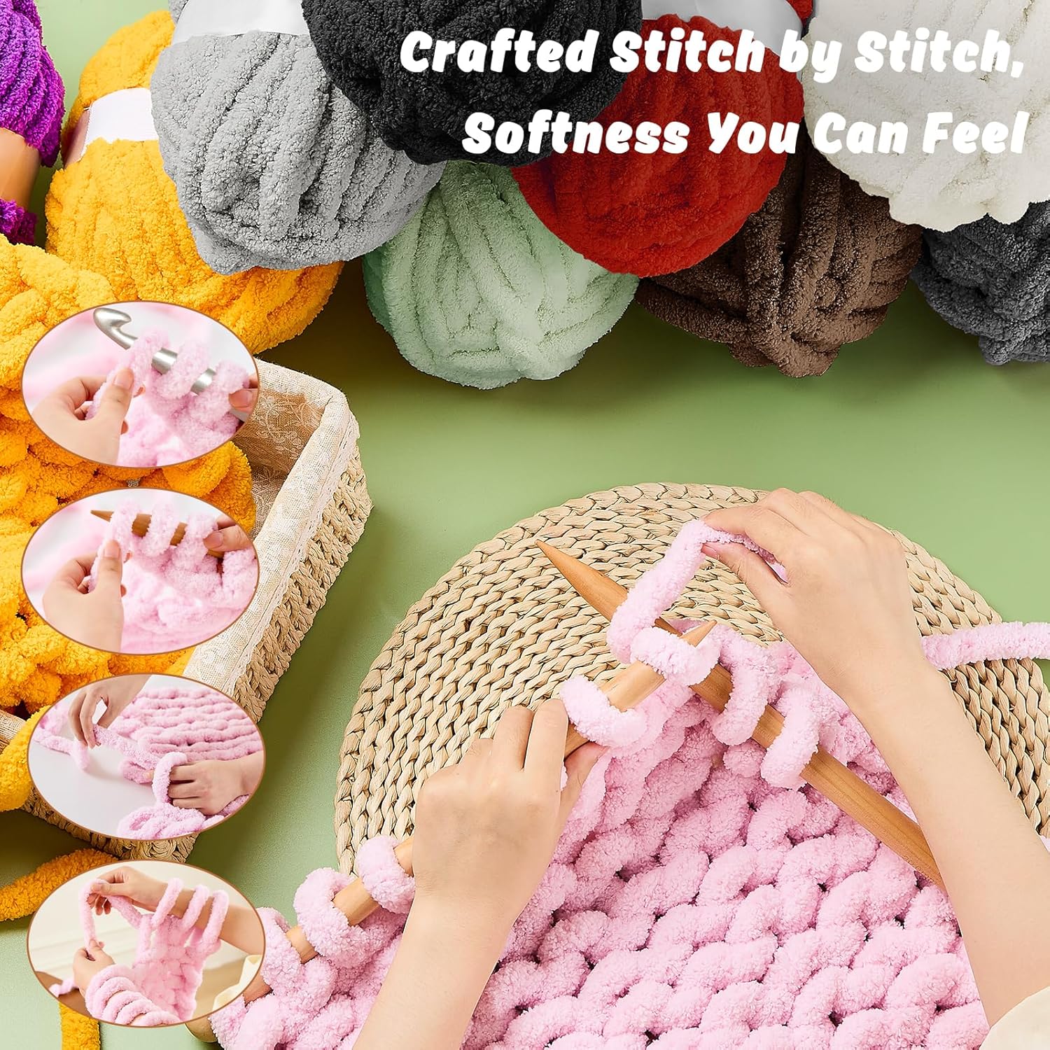 8 Pack Chunky Chenille Yarn for Crocheting– 30.6 Yards