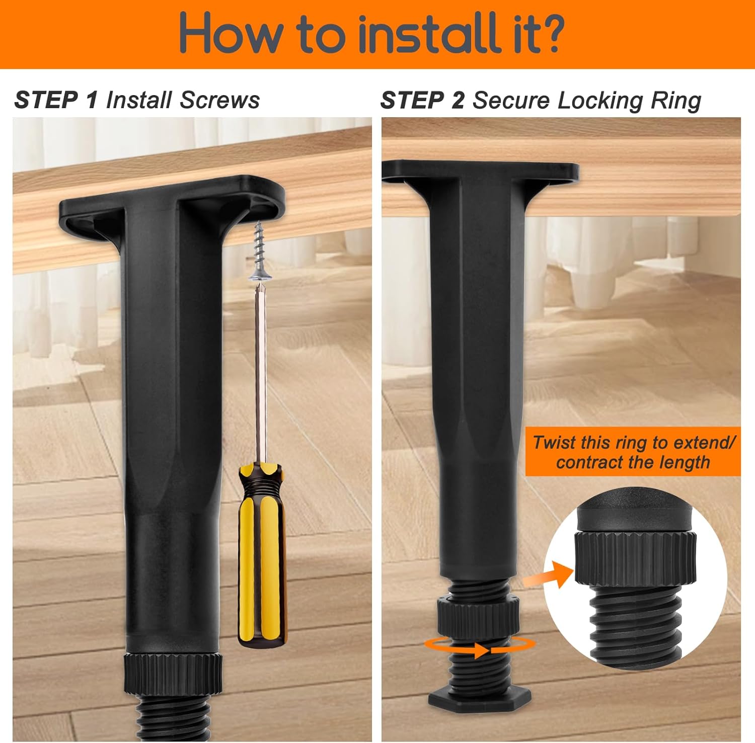 6PCS Bed Frame Support Legs Adjustable (7.75"-13.5") - Heavy Duty for Maximum Stability in Dresser