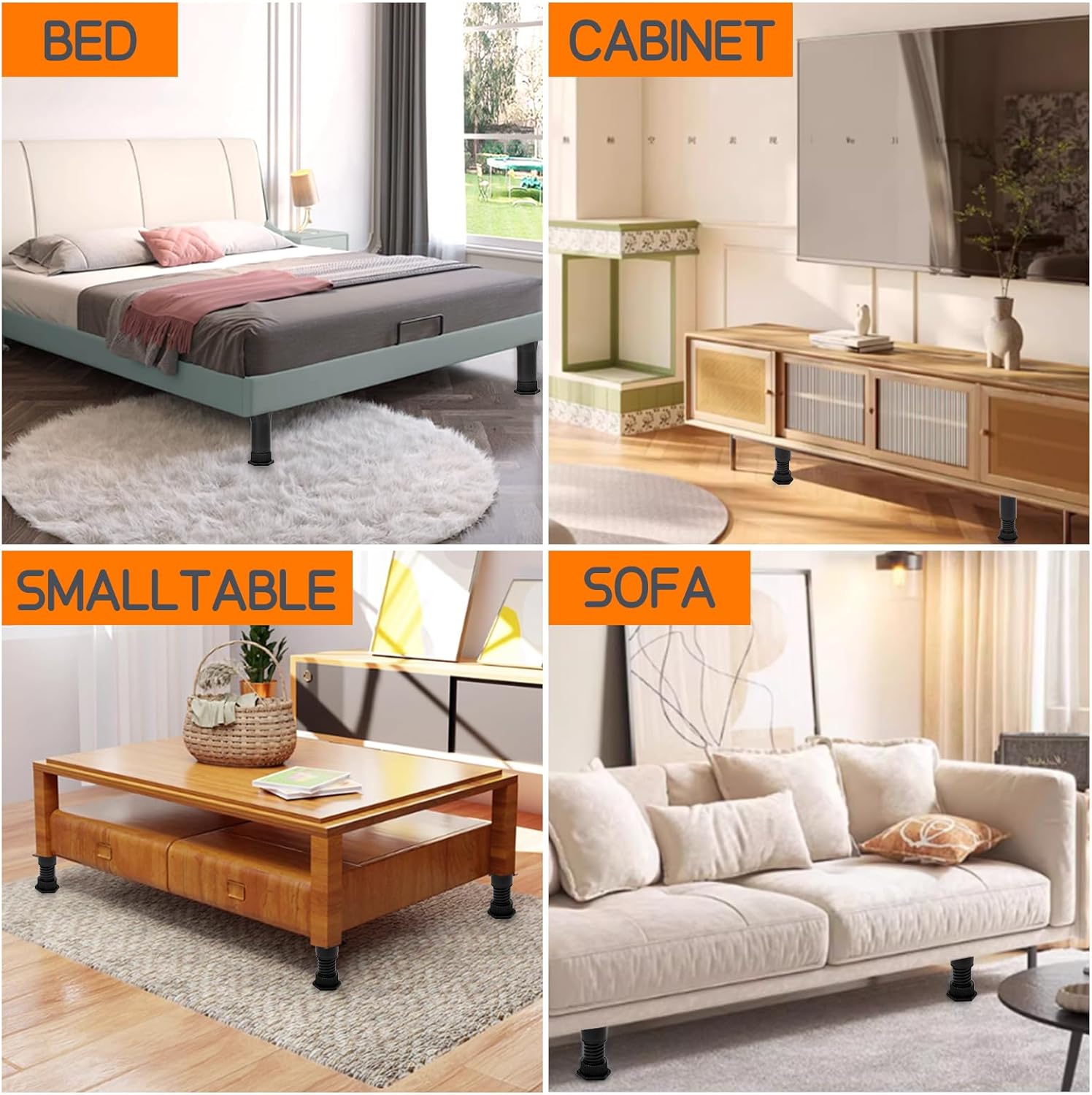 6PCS Bed Frame Support Legs Adjustable (7.75"-13.5") - Heavy Duty for Maximum Stability in Dresser