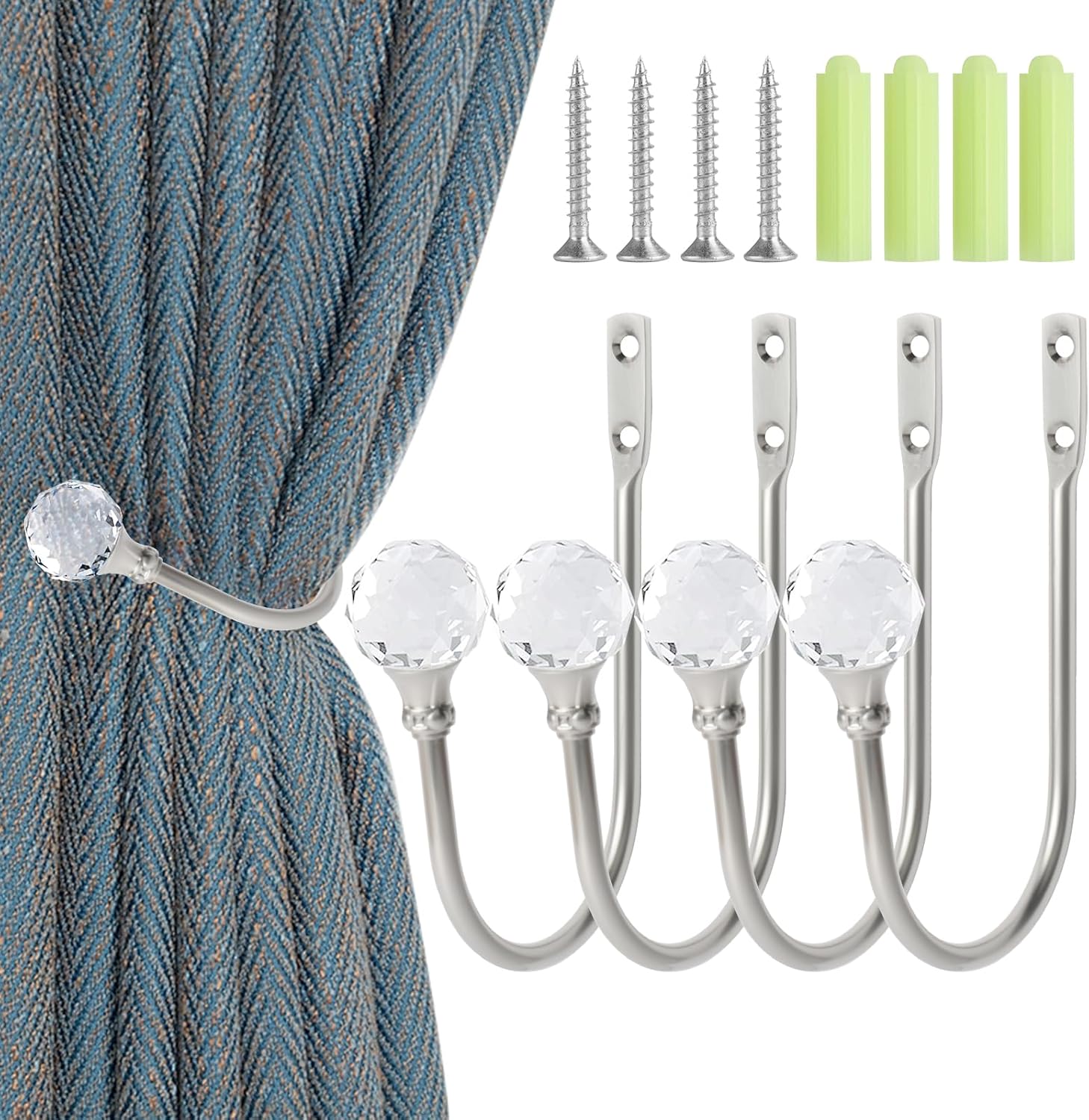 Curtain Holdbacks Silver Wall Mounted Curtain Holders Window Drapery Tiebacks with Clear Crystal Ball Quality Metal Curtain Tiebacks Curtain Hooks with Screws for Drapes Curtain Holdbacks Silver Wall Mounted Curtain Holders Window Drapery Tiebacks with Clear Crystal Ball Quality Metal Curtain Tiebacks Curtain Hooks with Screws for Drapes