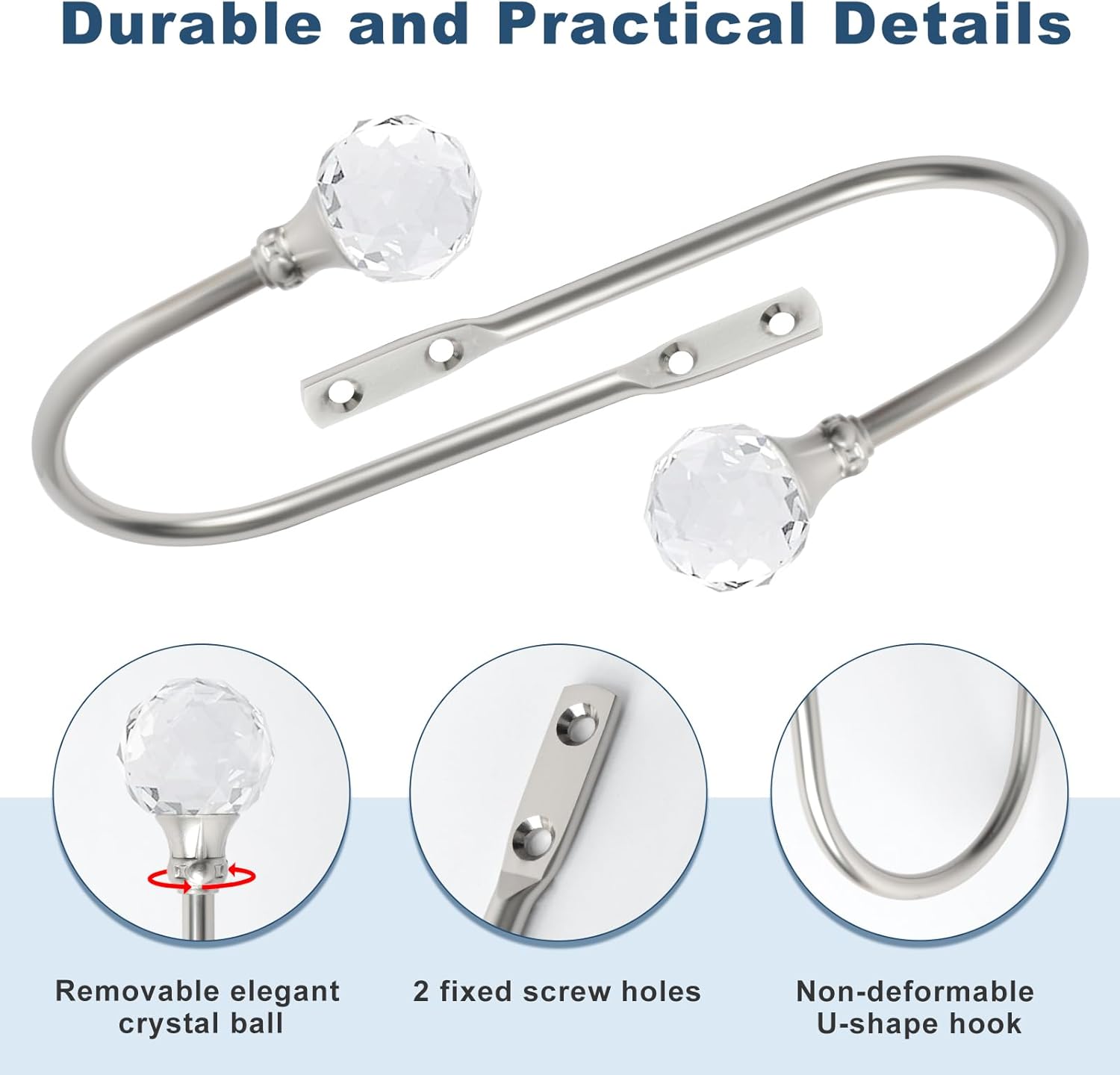 Curtain Holdbacks Silver Wall Mounted Curtain Holders Window Drapery Tiebacks with Clear Crystal Ball Quality Metal Curtain Tiebacks Curtain Hooks with Screws for Drapes