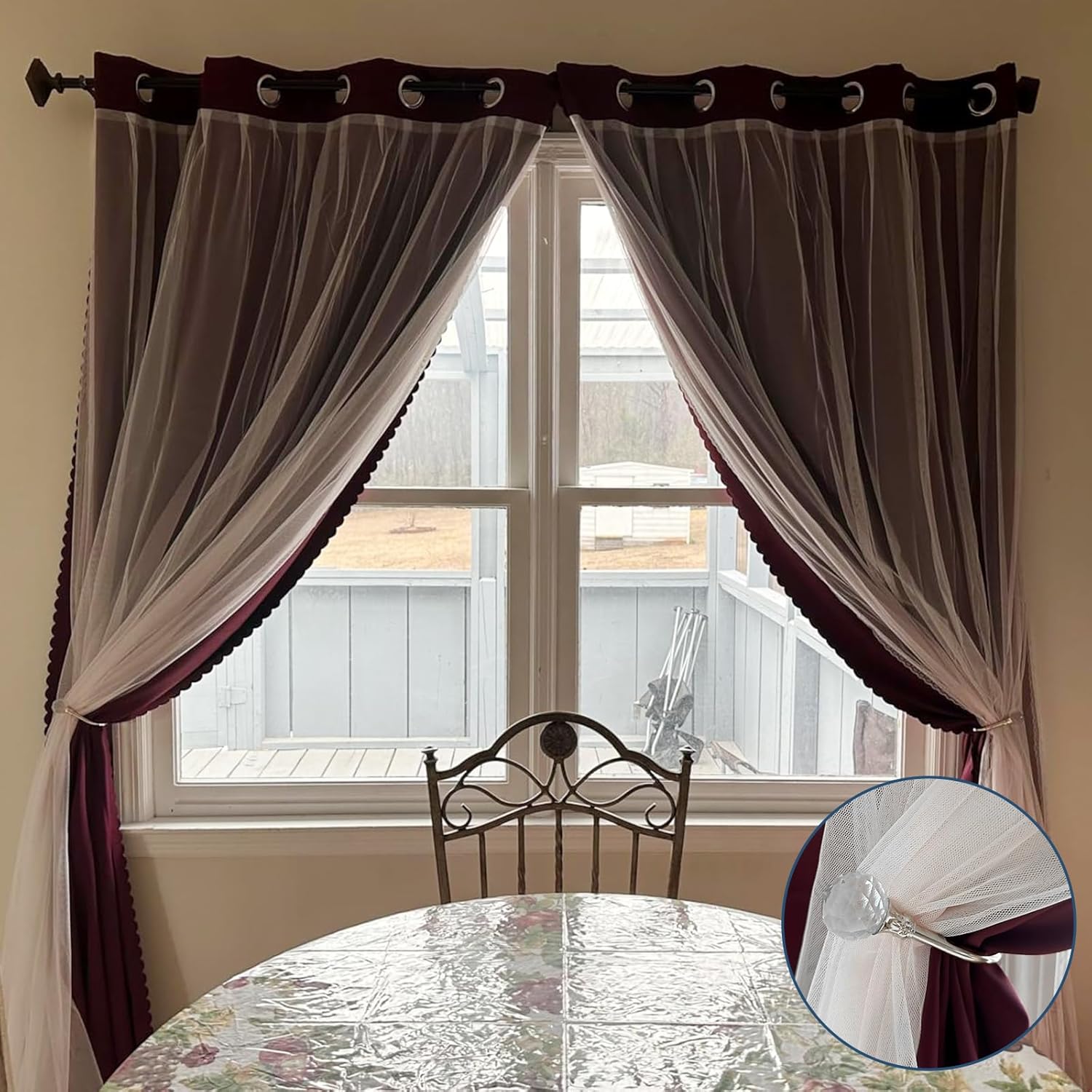 Curtain Holdbacks Silver Wall Mounted Curtain Holders Window Drapery Tiebacks with Clear Crystal Ball Quality Metal Curtain Tiebacks Curtain Hooks with Screws for Drapes