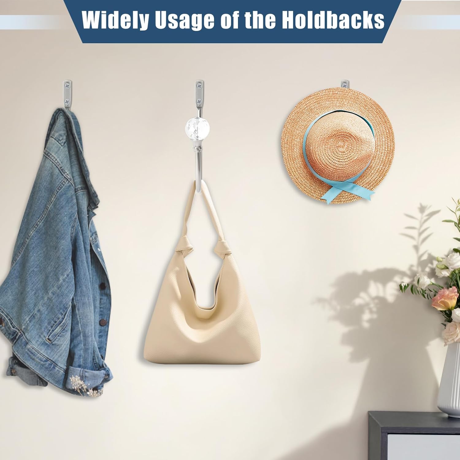 Curtain Holdbacks Silver Wall Mounted Curtain Holders Window Drapery Tiebacks with Clear Crystal Ball Quality Metal Curtain Tiebacks Curtain Hooks with Screws for Drapes