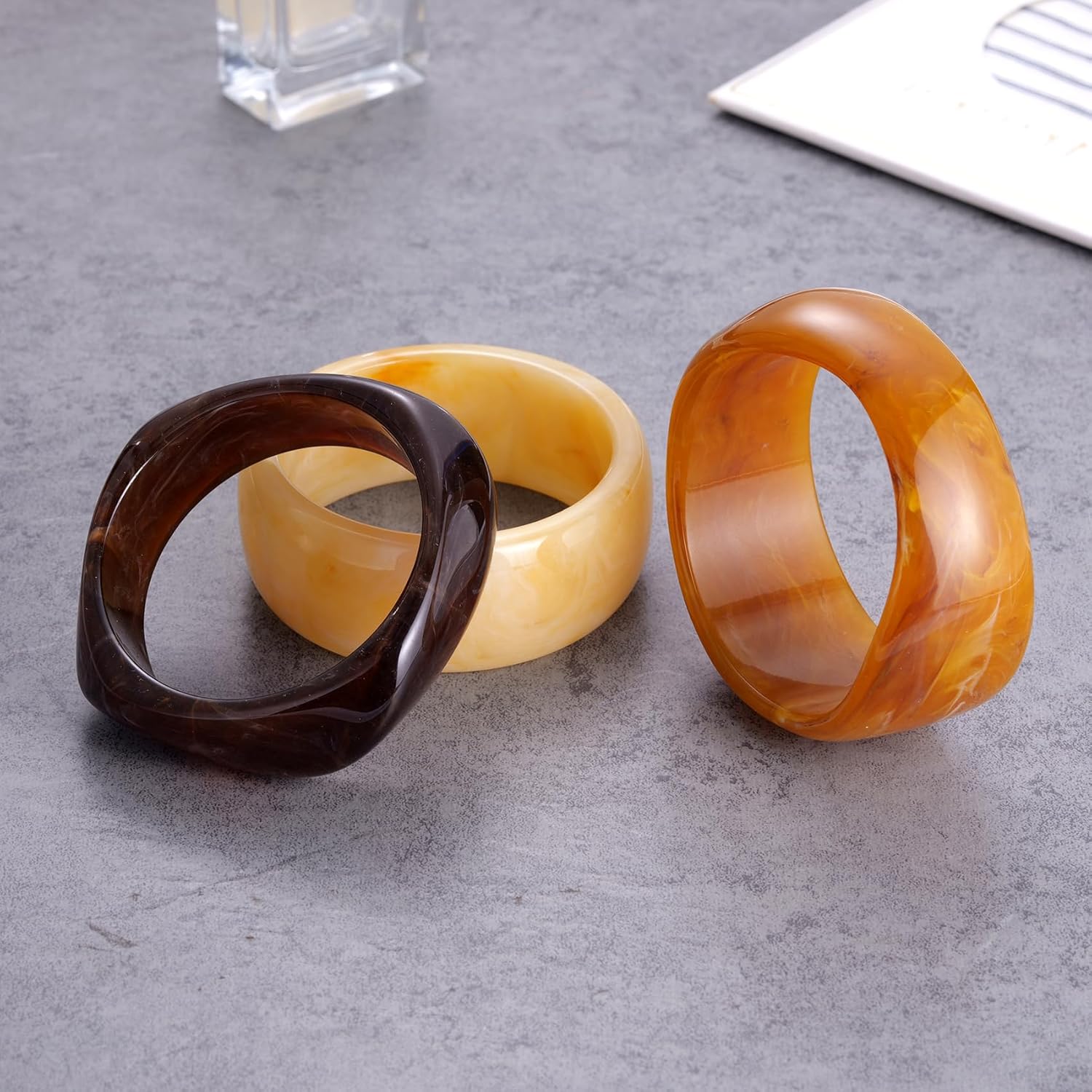 Kvekstio Chunky Resin Bangle Set for Women – 3 Pack Irregular Wide Acrylic Marble Bracelets Kvekstio Chunky Resin Bangle Set for Women – 3 Pack Irregular Wide Acrylic Marble Bracelets