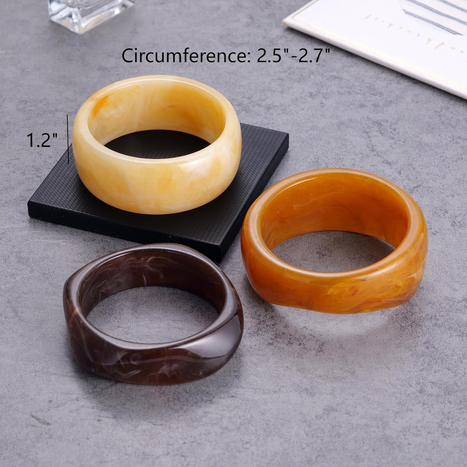 Kvekstio Chunky Resin Bangle Set for Women – 3 Pack Irregular Wide Acrylic Marble Bracelets