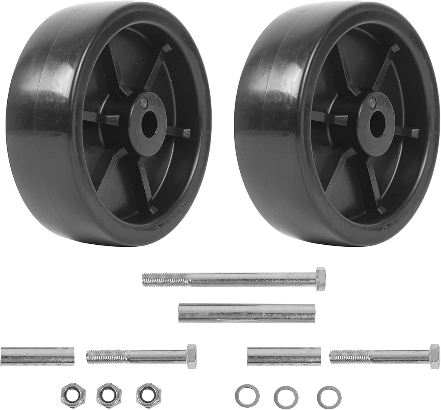(2-Pack) 6-Inch Boat Trailer Jack Wheels - Universal Fit Black Plastic Caster Wheels - Includes All Mounting Hardware - Suitable for Boat Trailer Jacks with 1 or 2 Wheels