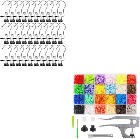 30 Pack Laundry Hooks Hanging Clips Clothes Pins Closet Hanger Organizer + Snap Button Kit with Snaps Pliers 30 Pack Laundry Hooks Hanging Clips Clothes Pins Closet Hanger Organizer + Snap Button Kit with Snaps Pliers