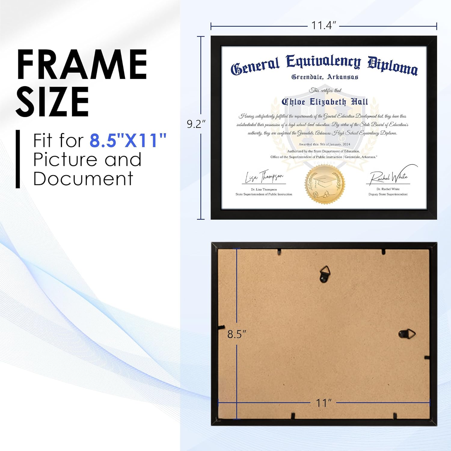 White 8x10 Picture Frame&8.5x11 Diploma Frame