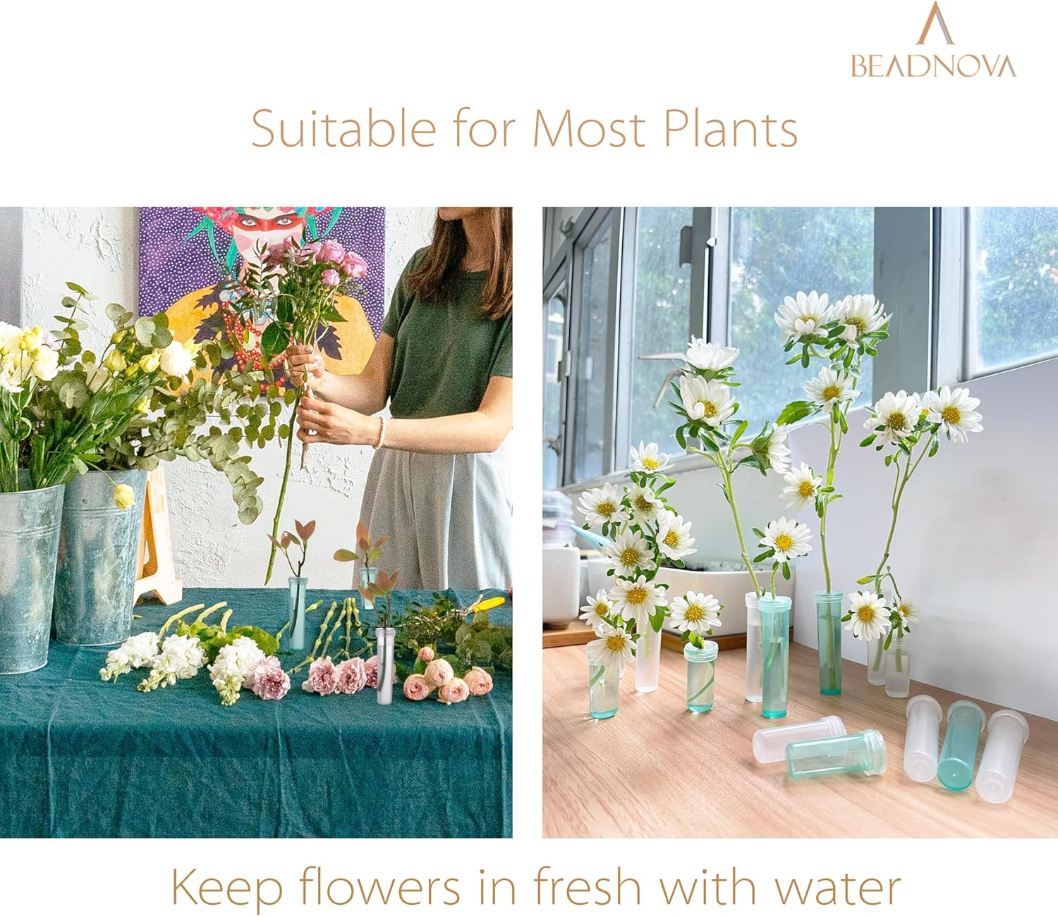 Floral Water Tubes 1.6 Inch Plastic Water Tubes for Floral Flower Vials with Caps for Flower Arrangement Decoration (Clear
