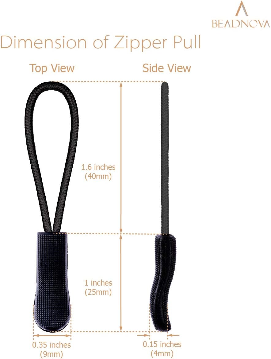 Durable Zipper Pull Zip Tab Zipper Tag Cord Pull Extension for Handbag Purse Backpack Jacket Bags Coat Boots (Black