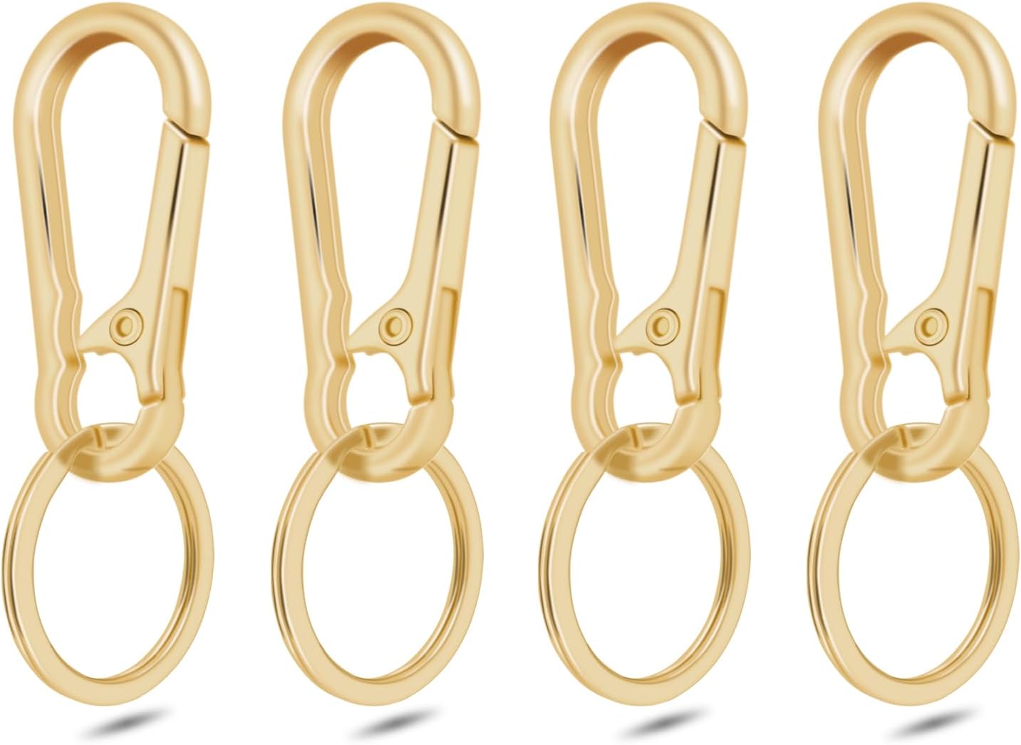4Pack Small Keychain Rings, Metal Key Carabiner Clip, Mini EDC Key Ring Chain Holder Organizer for Purse Charm Hook, Car Keychain, Paracord Keychain Lanyard, Men and Women Key Fob (Light Gold)