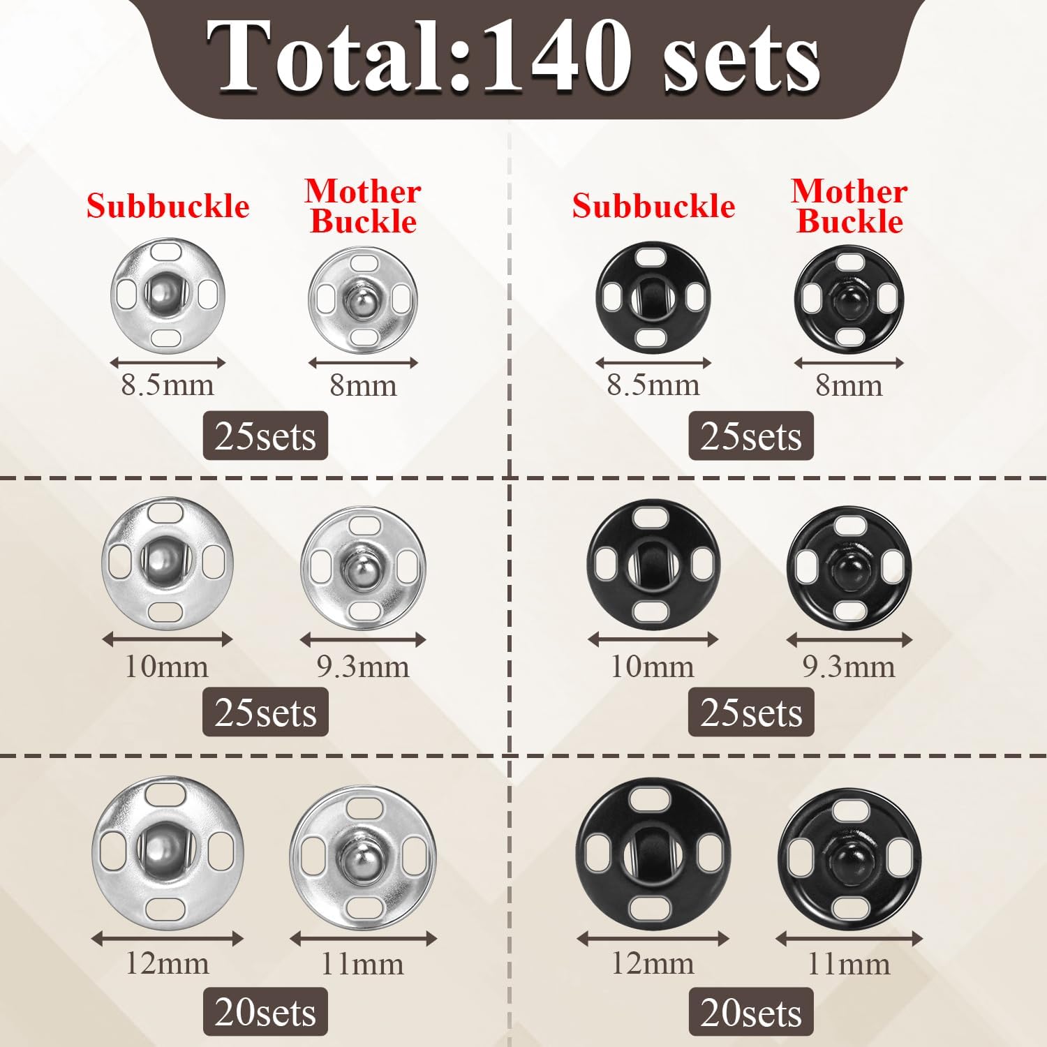 140 Sets Sew on Snaps for Clothing