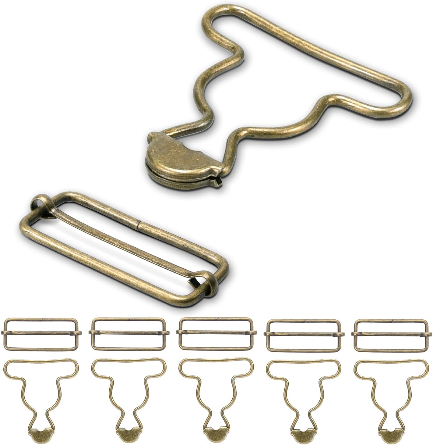 CooBigo 6 Sets 1-1/2" Overall Buckles Replacement, Suspender Buckle Metal Bib Clip Clasp with Adjustable Tri-Glide Slide Buckle for Jeans Suspender, Pants Sewing Accessories (Bronze No-Sew Button)