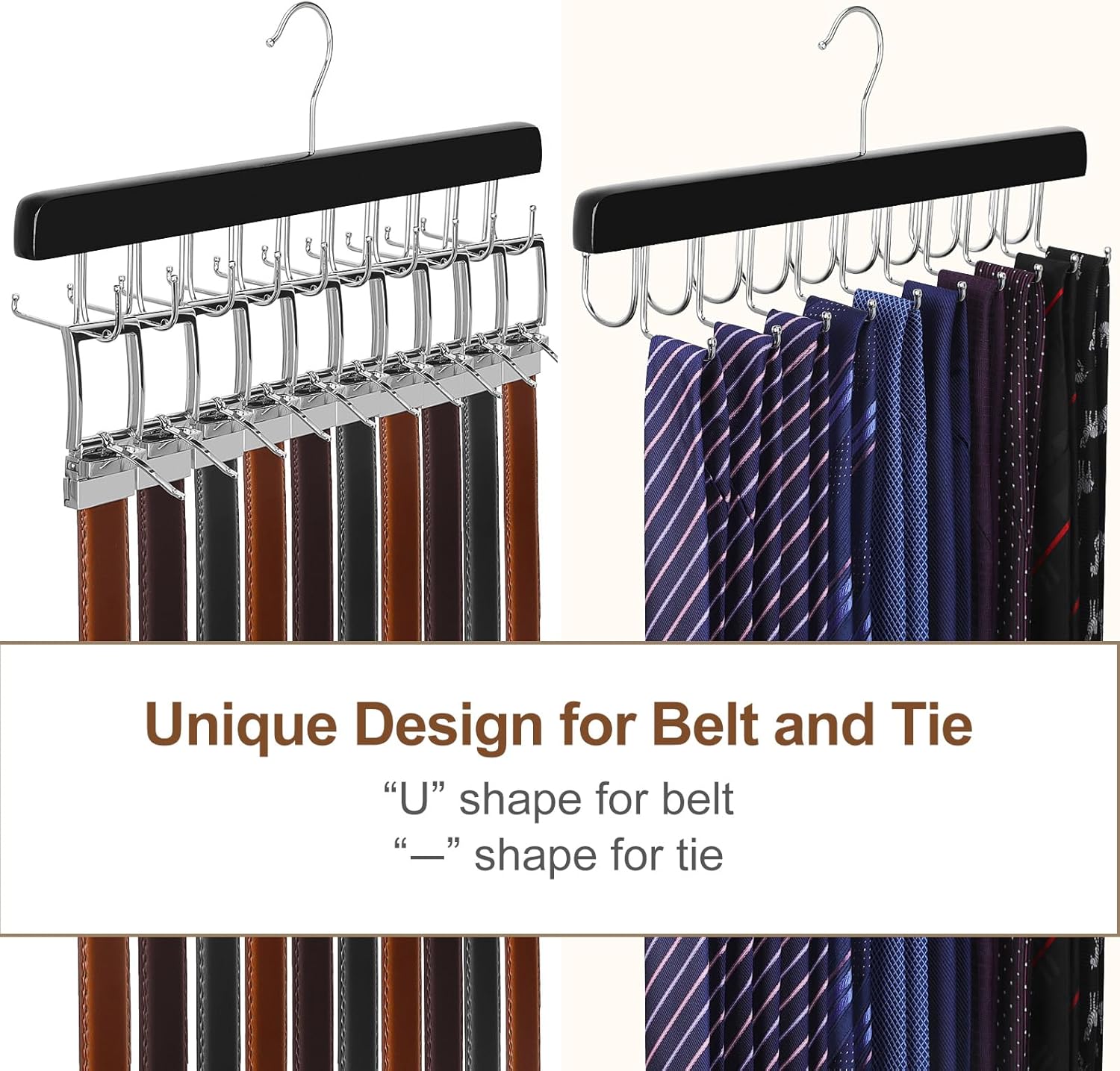 TOPIA HANGER 20 Hooks 2 in 1 Belt Tie Hanger for Closet Max 30 Belts with 30 Ties Capacity