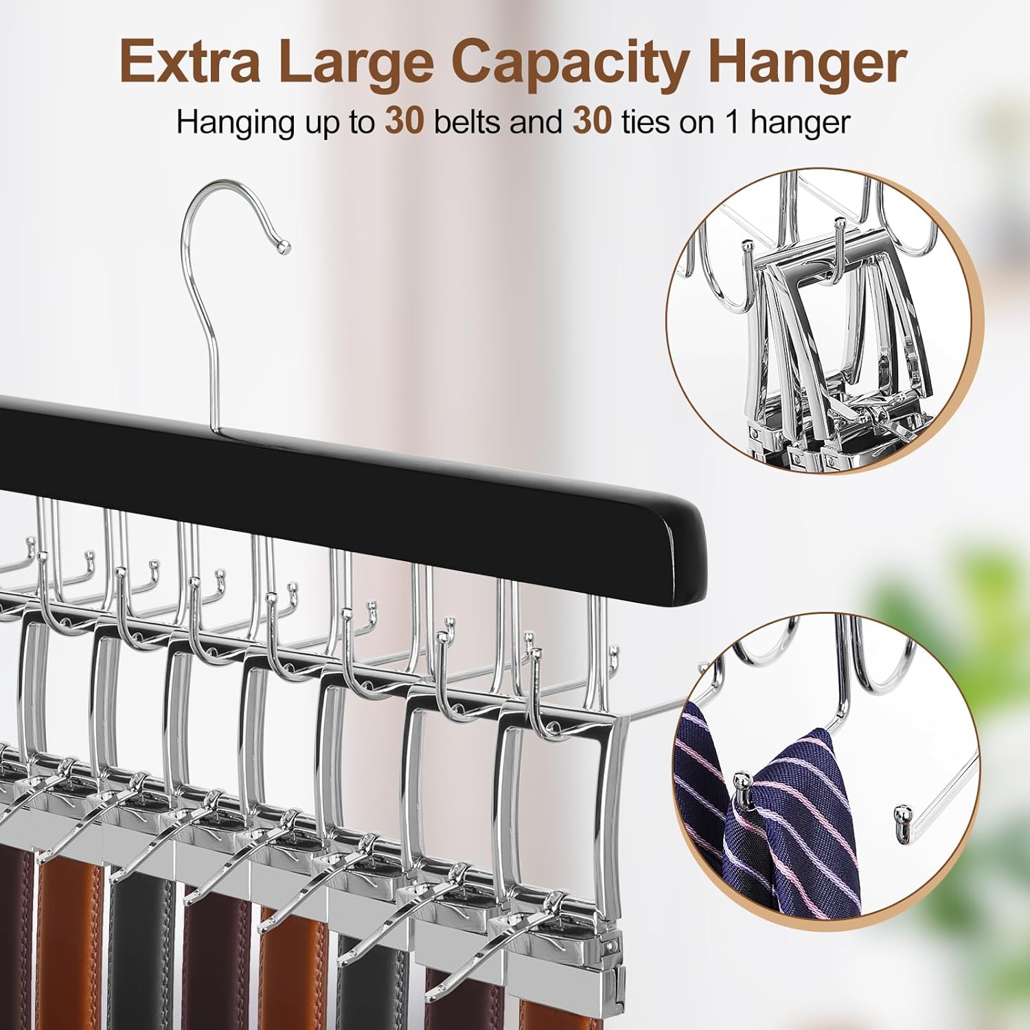 TOPIA HANGER 20 Hooks 2 in 1 Belt Tie Hanger for Closet Max 30 Belts with 30 Ties Capacity