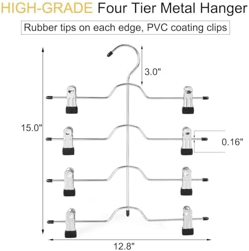 TOPIA HANGER 4 Tier Metal Skirt Hangers for Women