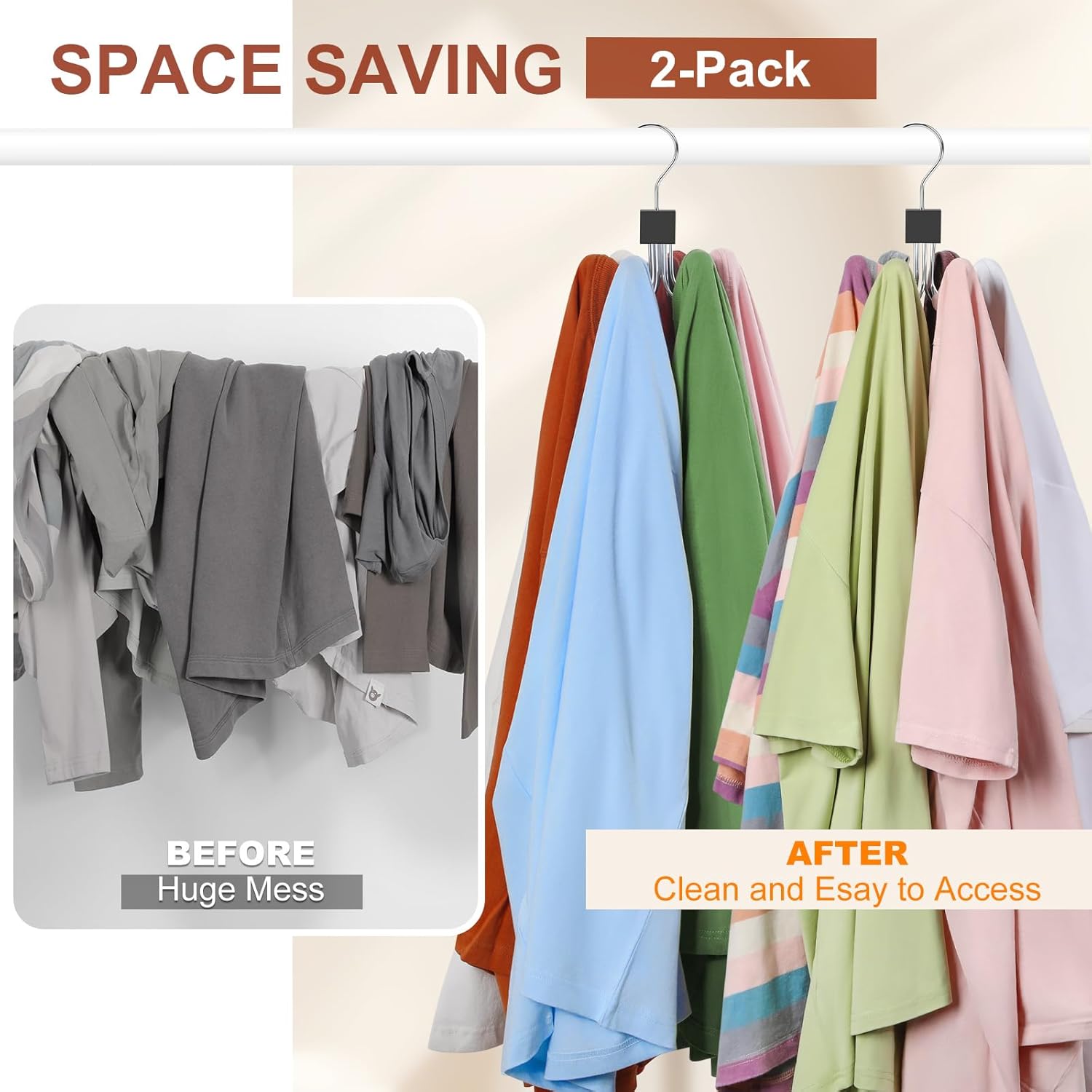 TOPIA HANGER Sweatshirt Hangers 2-Pack with 6 Wooden Balls