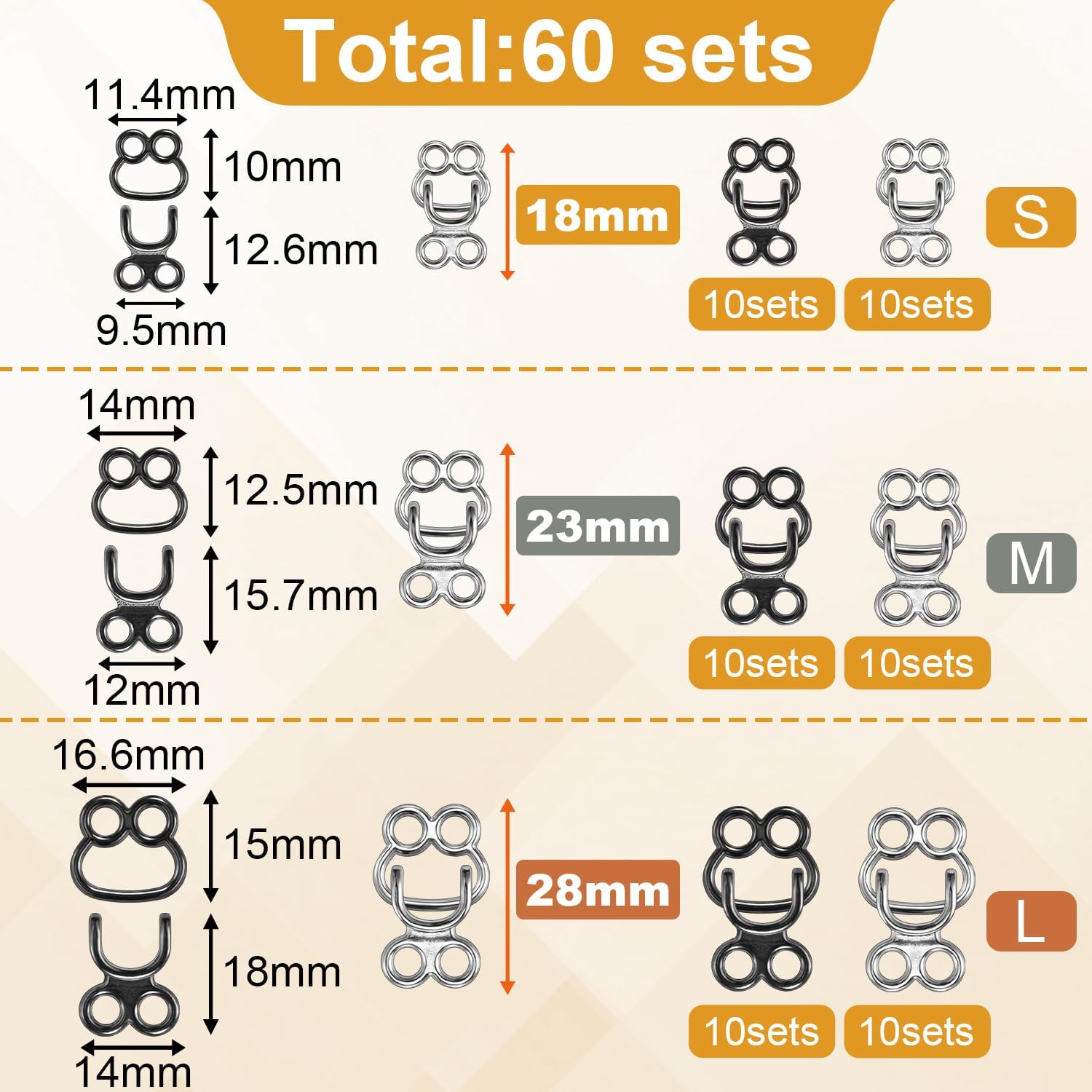 60 Set Hooks and Eyes for Sewing