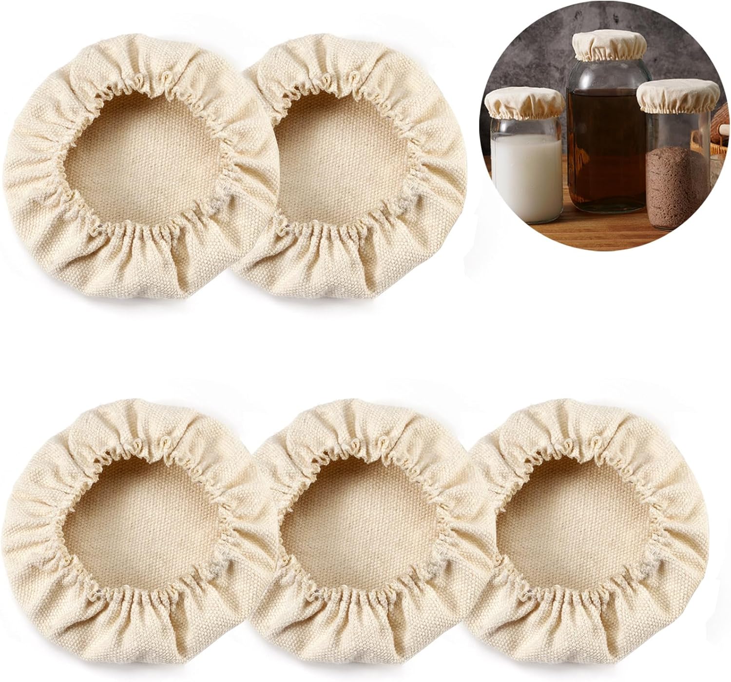 Cloth Covers for Sourdough Starter Jars Or Kombucha Kefir Fermentation Cheese Fabric Lids, Fit Jars Mouth from 3-4 inch, 5 Pack