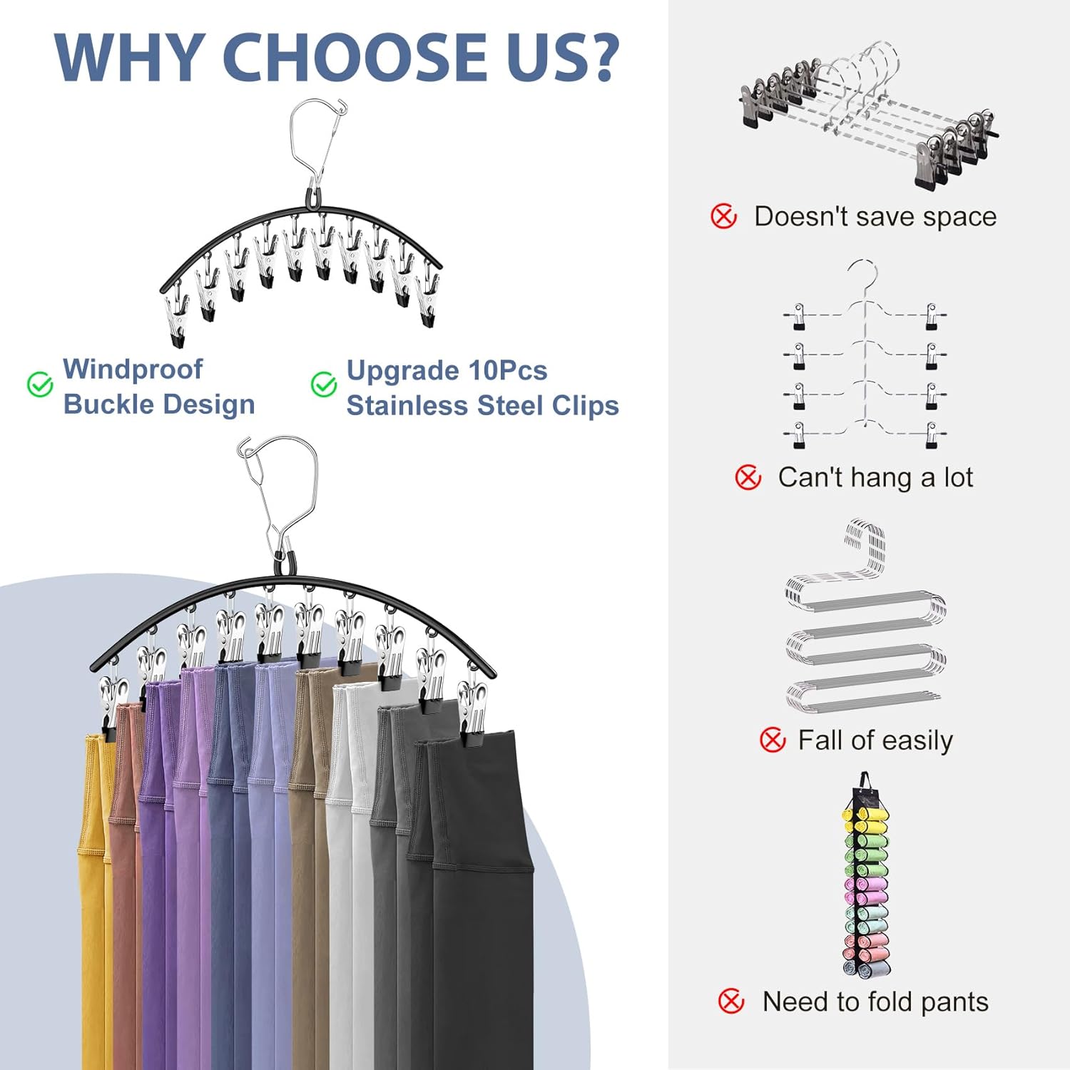 3 Pack Skirt Pants Hangers with Clips