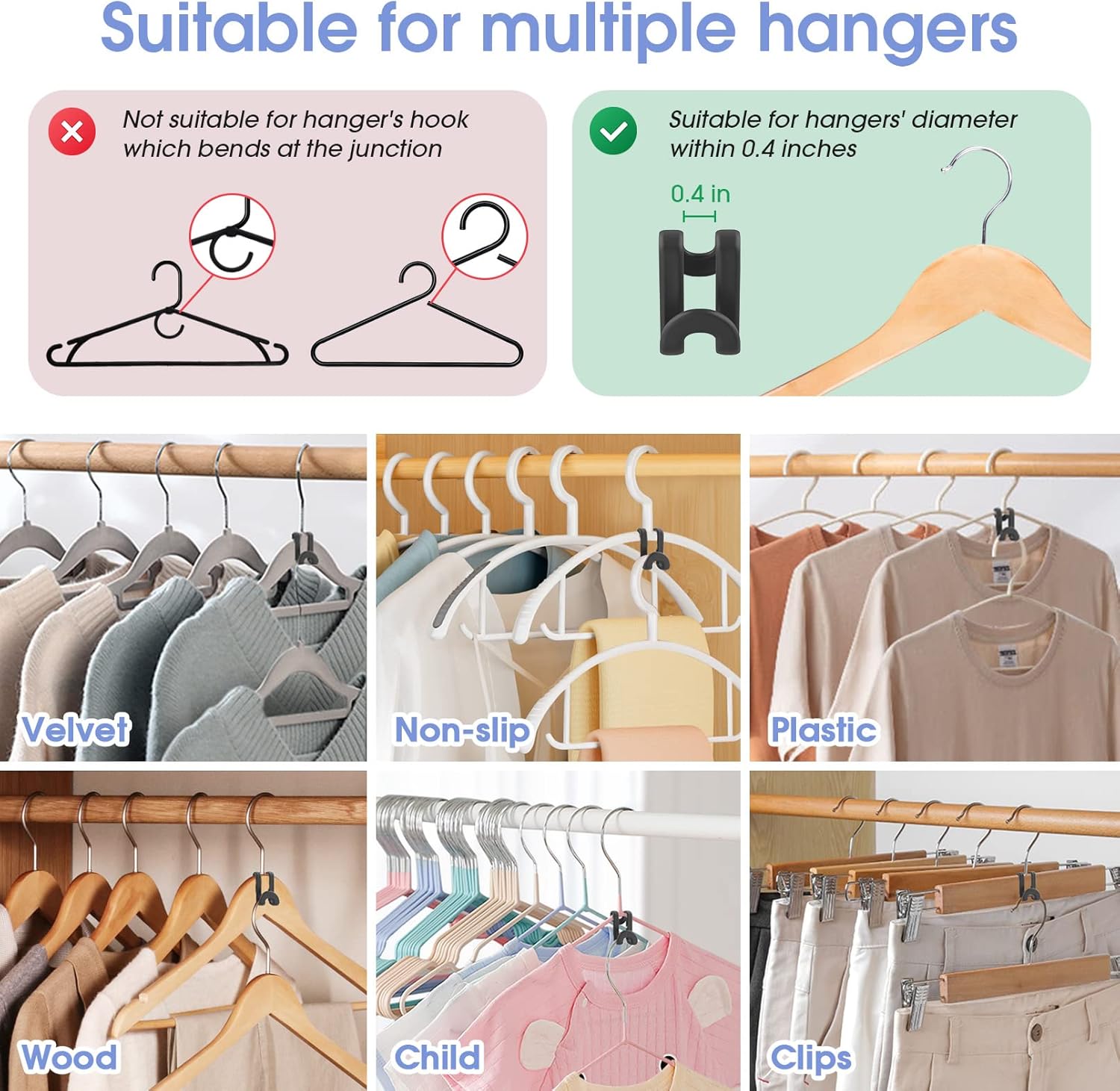 100Pcs Space Saving Hanger Hooks