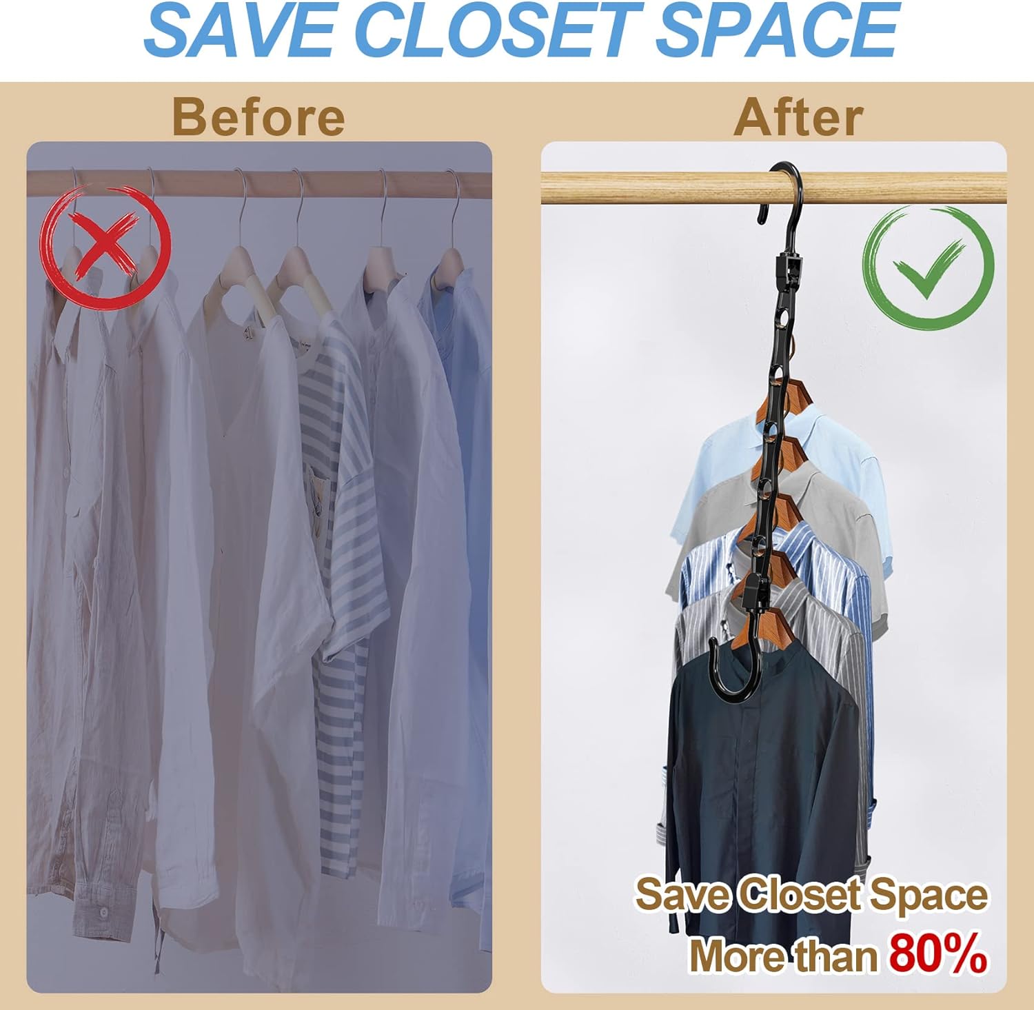 8 Pack Hangers Space Saving Magic Space Saver Storage Smart Plastic Clothes Hanger Organizer Closet Organizers and Storage for Closet Wardrobe Apartment College Dorm Room Essentials
