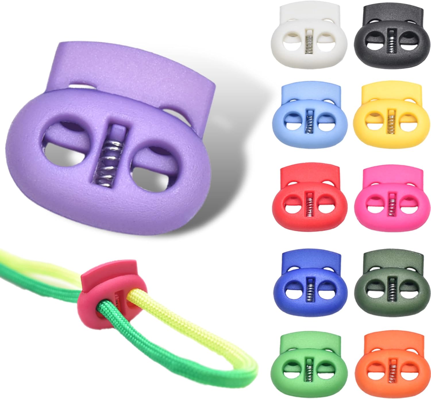 CooBigo Plastic Cord Locks for Drawstrings Double Hole Spring Stopper Fastener Slider Toggles End