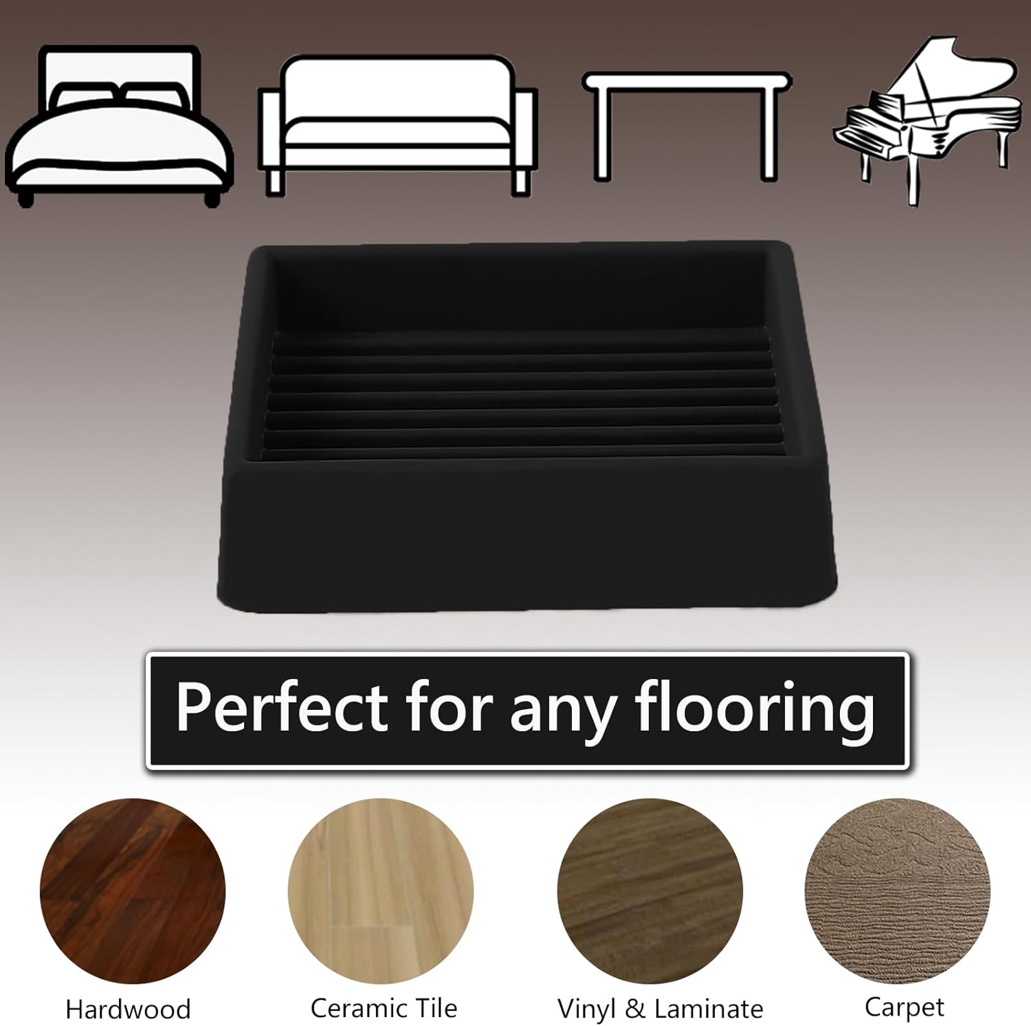 2x2 Square Rubber Furniture Caster Cups