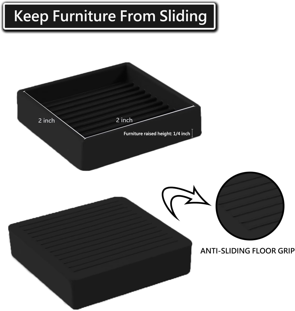 2x2 Square Rubber Furniture Caster Cups