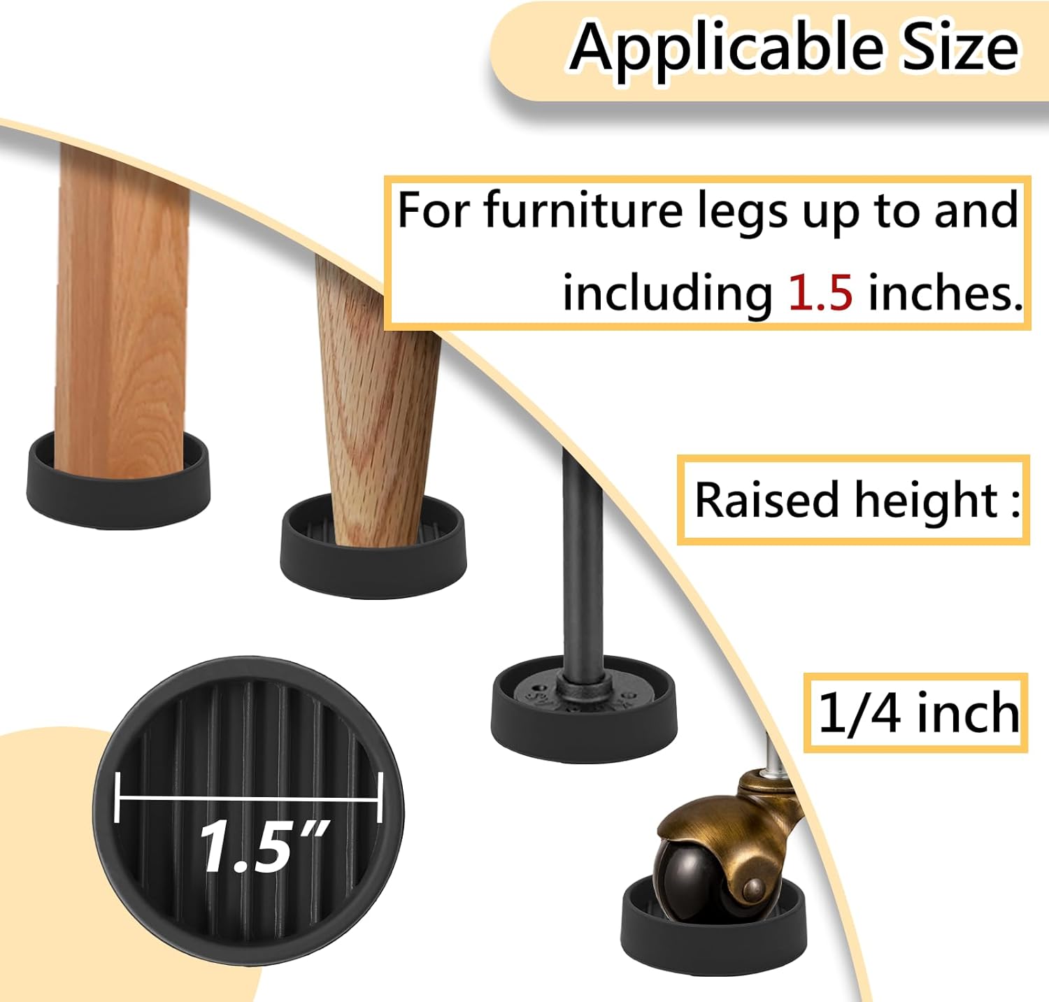 1.5x1.5 Round Rubber Furniture Caster Cups