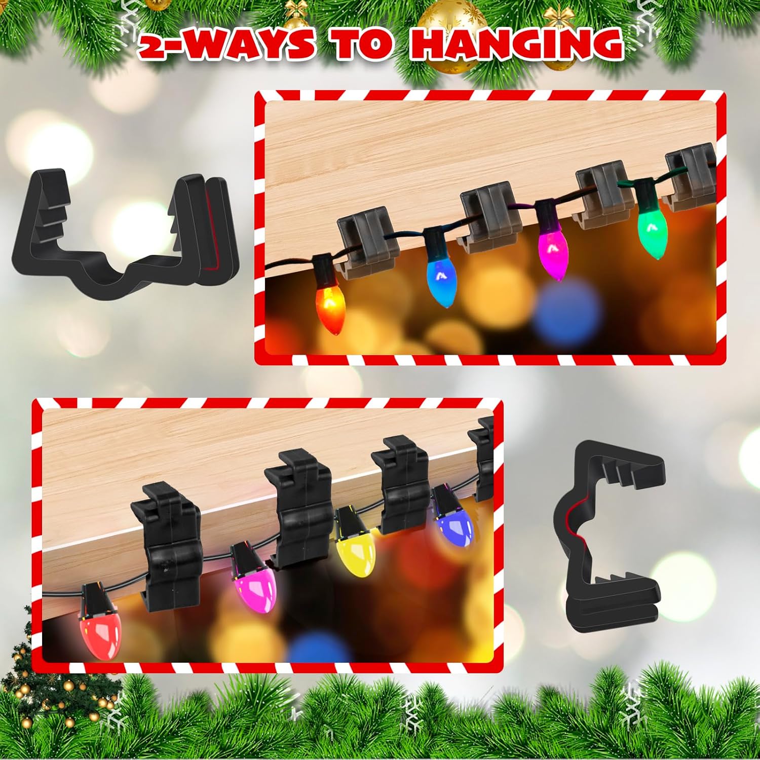 Christmas Light Hanger Clips Fascia Board Light Clips Plastic Holiday Deck Banister Hanger for Christmas Fascia Board Roof Gutter Fence Eave Decoration