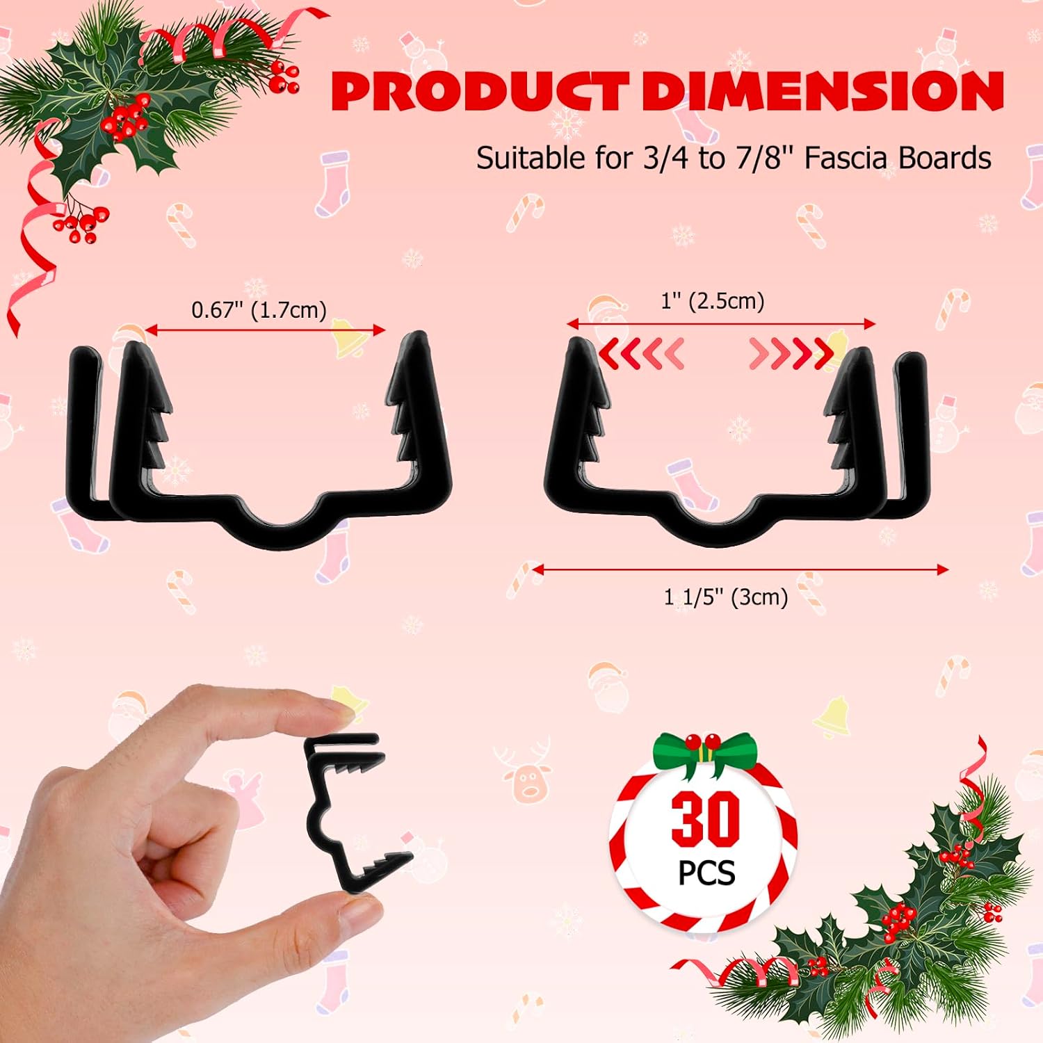 Christmas Light Hanger Clips Fascia Board Light Clips Plastic Holiday Deck Banister Hanger for Christmas Fascia Board Roof Gutter Fence Eave Decoration