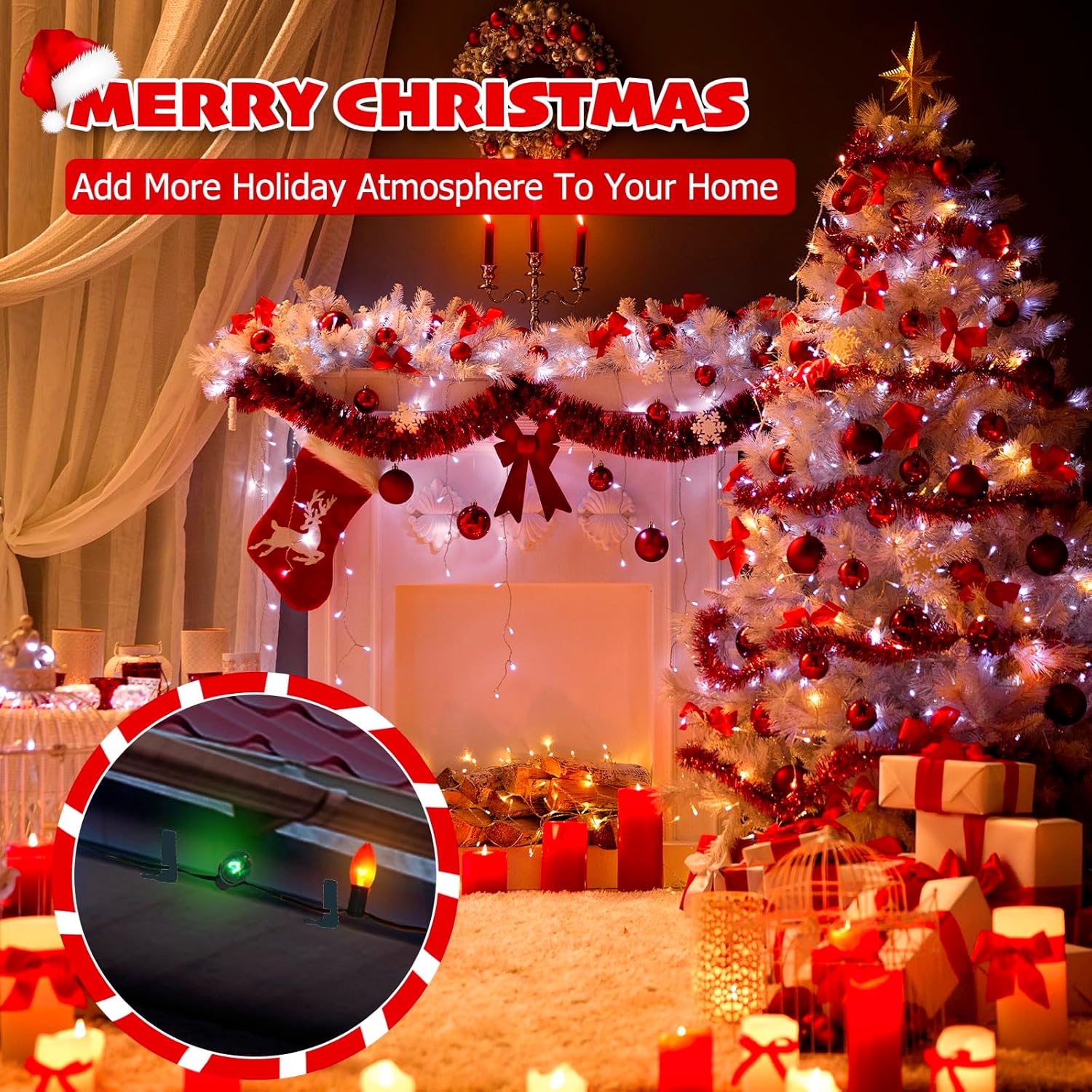 Christmas Light Hanger Clips Fascia Board Light Clips Plastic Holiday Deck Banister Hanger for Christmas Fascia Board Roof Gutter Fence Eave Decoration
