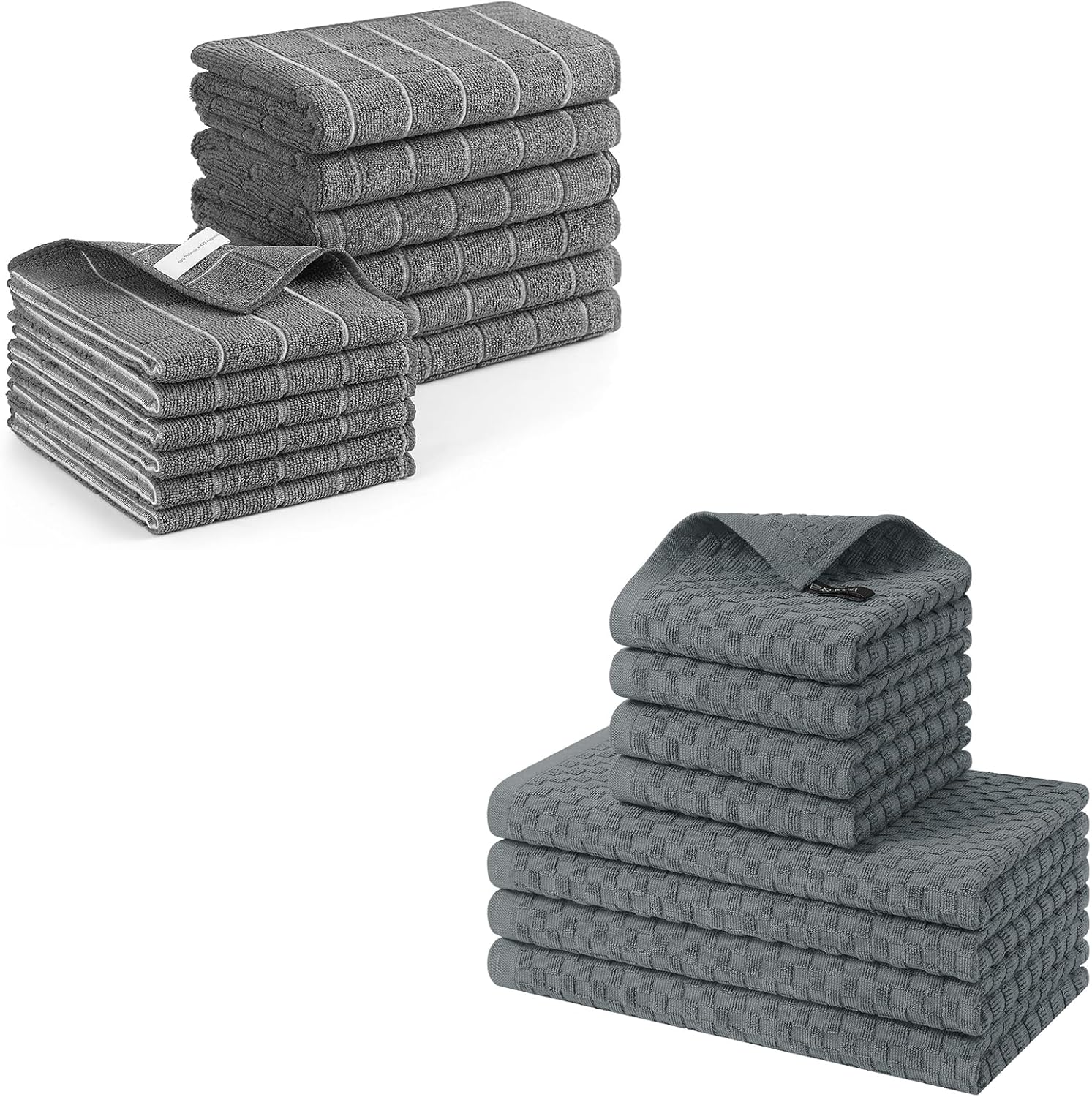 Homaxy Microfiber Kitchen Towels and Dishcloths Set, 12 Pack Soft and Absorbent Dish Hand Towels Bulk and 100% Cotton Kitchen Towels and Dishcloths Set(12 x 12 & 15 x 25 Inches, Set of 8 Bulk)