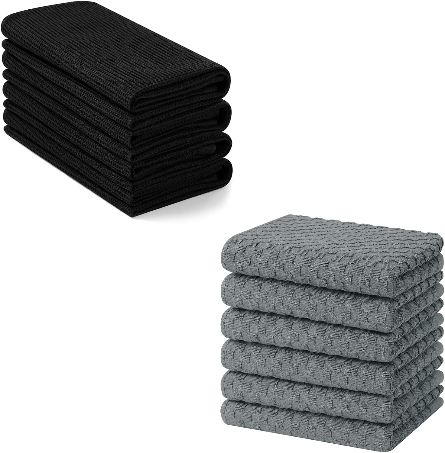 Homaxy 100% Cotton Waffle Weave Kitchen Towels - 4 Pack Soft and Absorbent Dish Towels - 16 x 26 Inches and Terry Kitchen Towels(15" x 25", 6 Pack, Dark Grey)