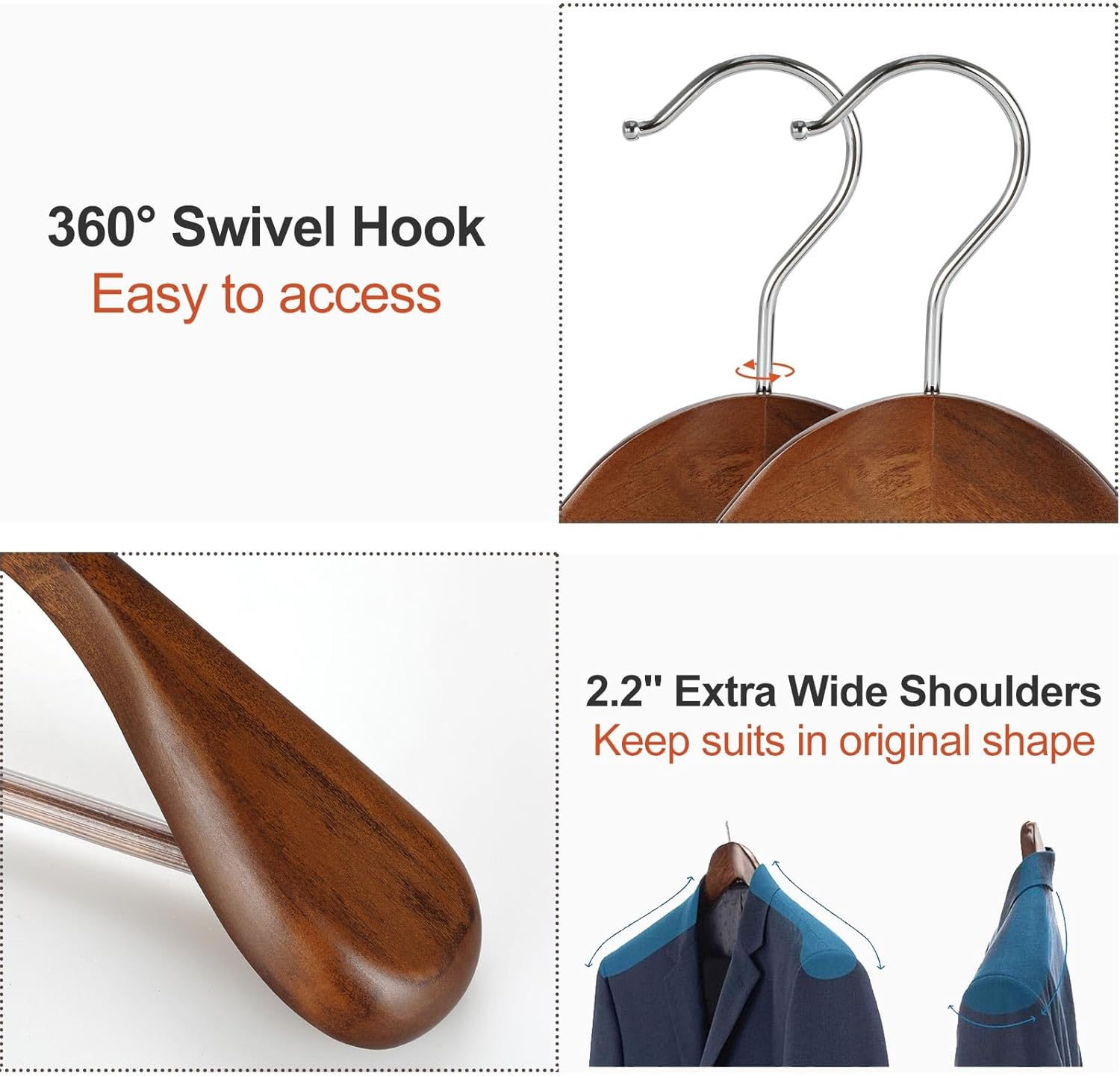 TOPIA HANGER Wide Shoulder Wooden Hangers