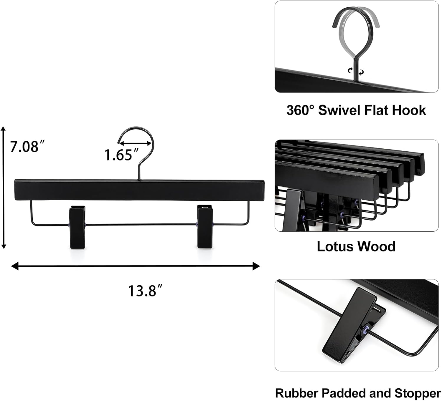 TOPIA HANGER Black Wooden Pants Hangers