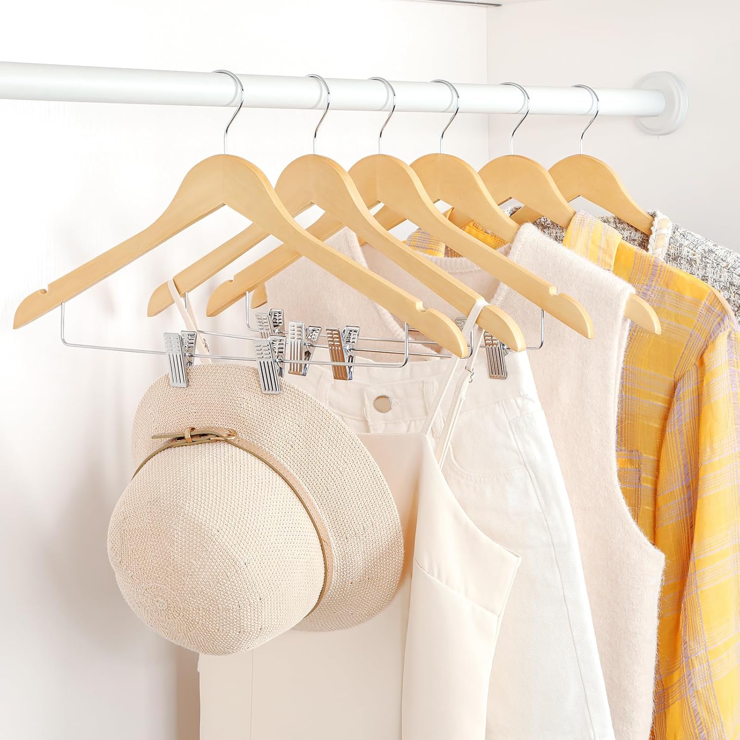 TOPIA HANGER Wooden Hangers with Adjustable Metal Clips and 360° Swivel Hook