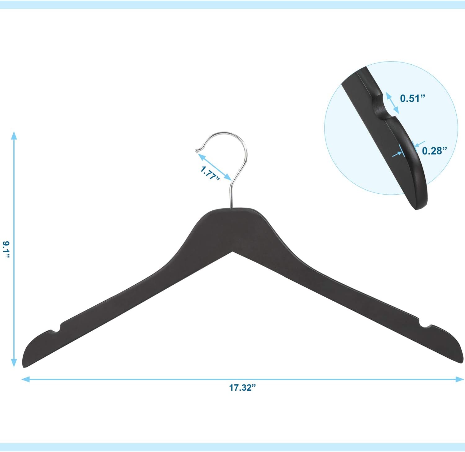 TOPIA HANGER Black Wooden Hangers 30 Pack