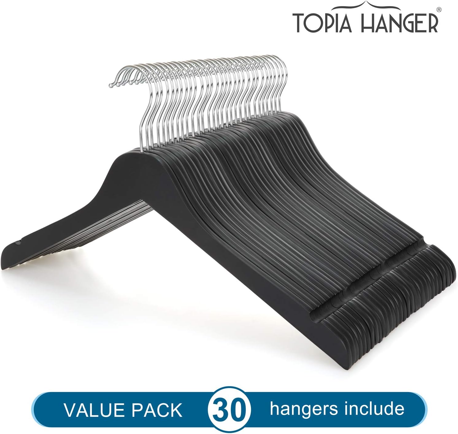 TOPIA HANGER Black Wooden Hangers 30 Pack