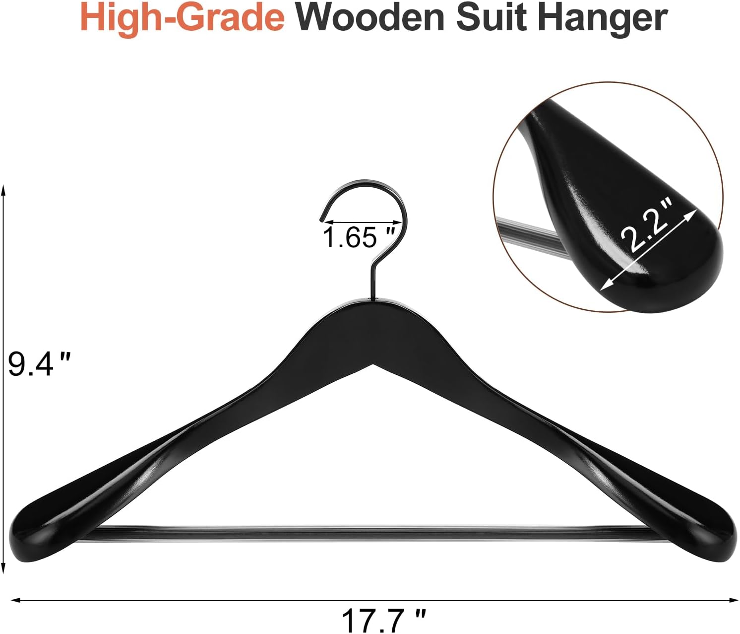TOPIA HANGER Black Wooden Coat Hanger 6 Pack