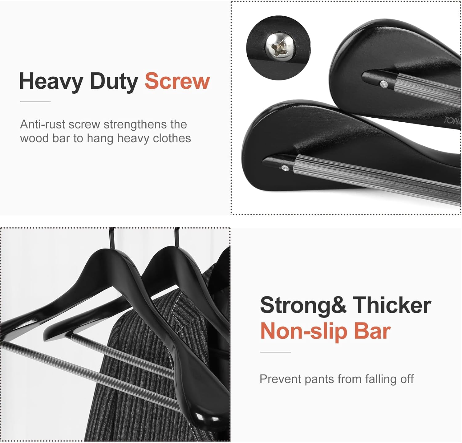 TOPIA HANGER Black Wooden Coat Hanger 6 Pack