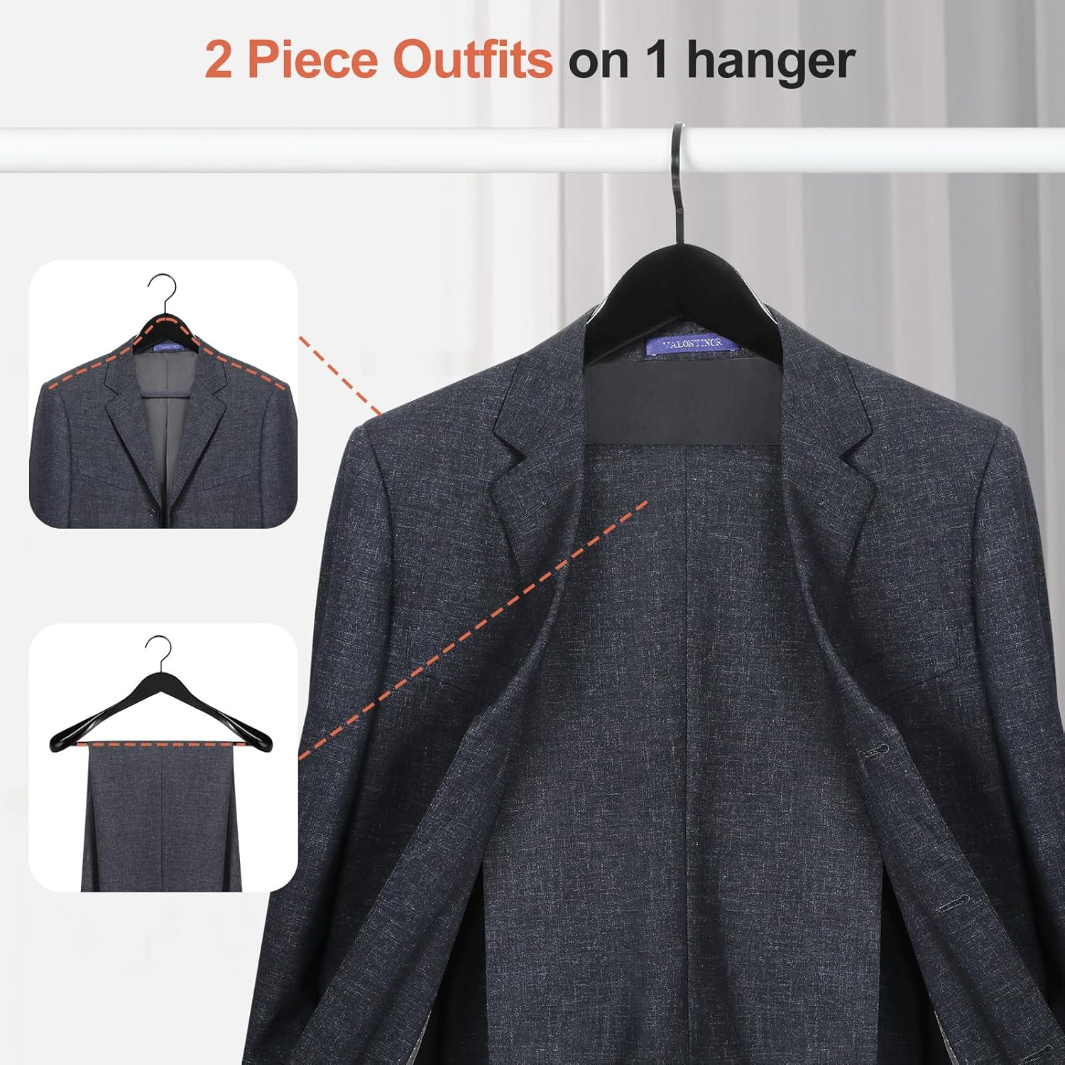 TOPIA HANGER Black Wooden Coat Hanger 6 Pack