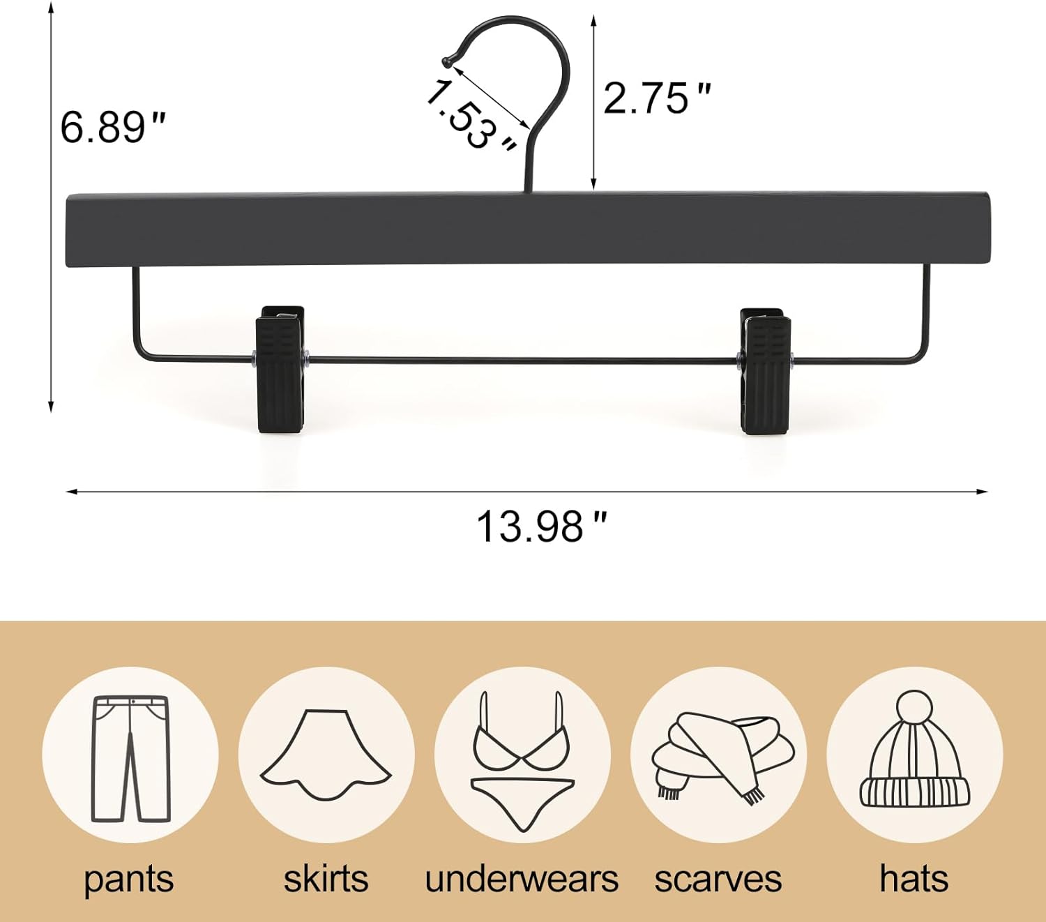 TOPIA HANGER Wooden Pants Hangers 10 Pack