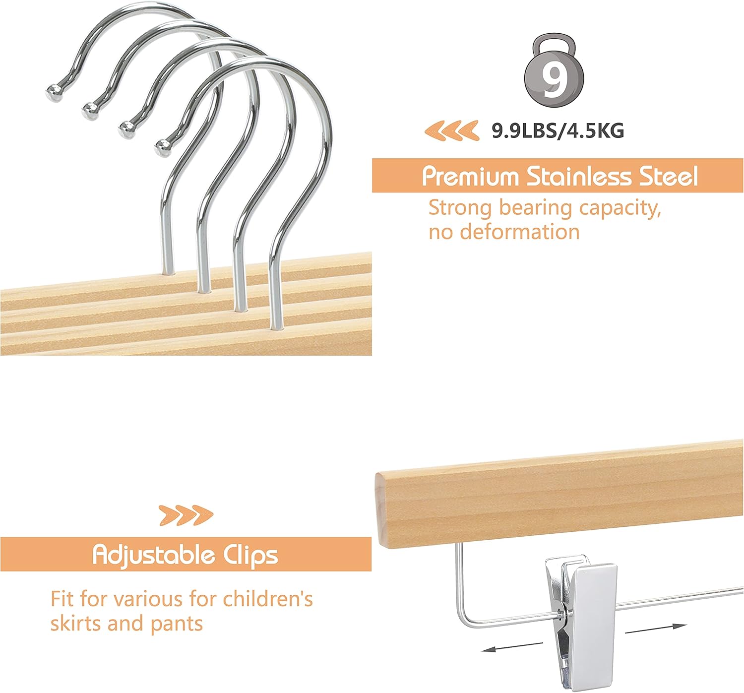 TOPIA HANGER 11.8%27%27 Unfinished/Natural Wooden Pants Skirt Hangers for Kids Baby Toddler Children