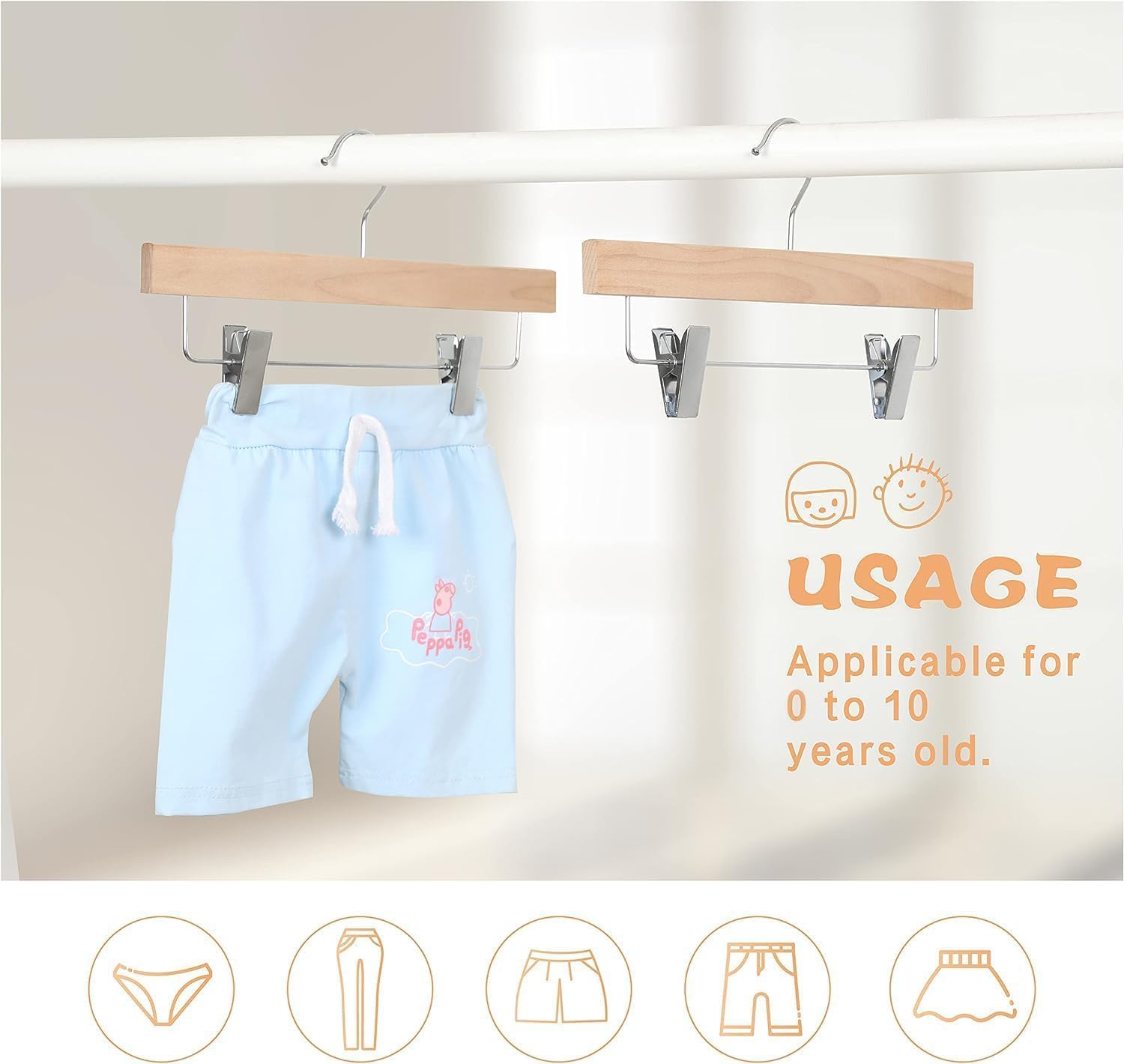 TOPIA HANGER 11.8%27%27 Unfinished/Natural Wooden Pants Skirt Hangers for Kids Baby Toddler Children