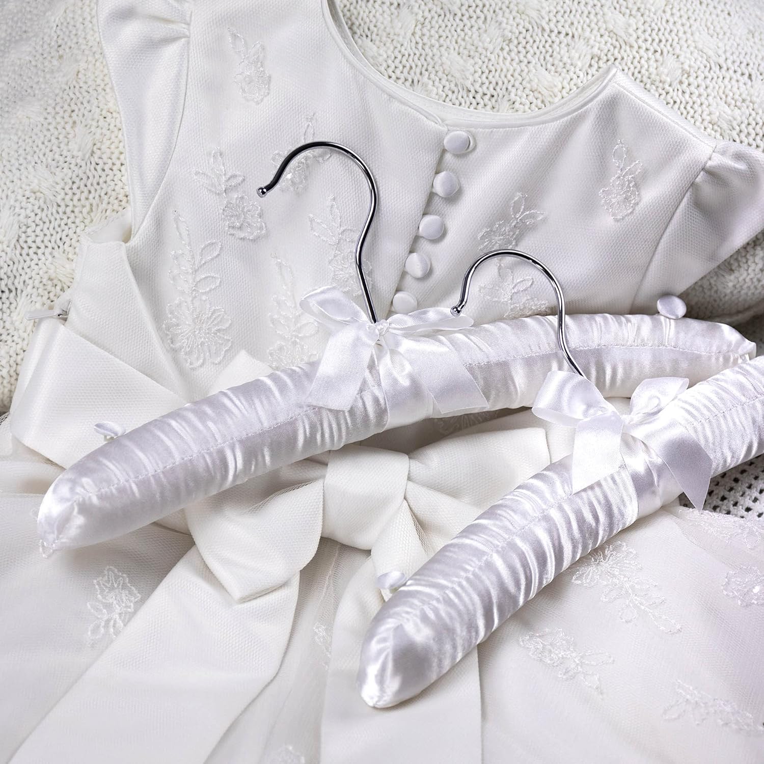 HANGERWORLD Pack of 3 Small Kids Satin Padded Hangers - 11.8inch Soft White Infant