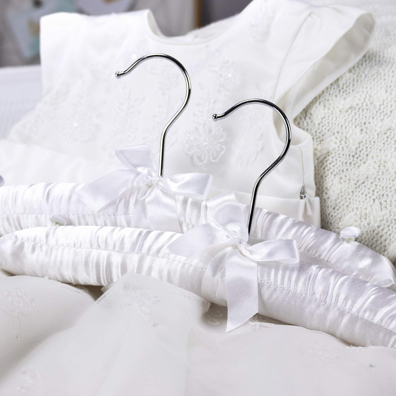 HANGERWORLD Pack of 3 Small Kids Satin Padded Hangers - 11.8inch Soft White Infant