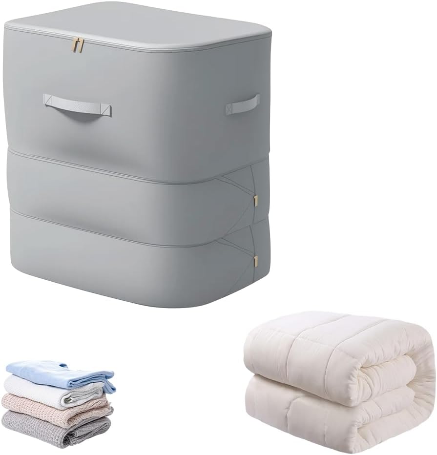 Multifunctional Comforter Storage Bag, 2026 New Ultra Space Saving Self Compression Organizer, for Comforters, Clothes, Blankets, Home Organization Mt Haves (Gray, X-Large)